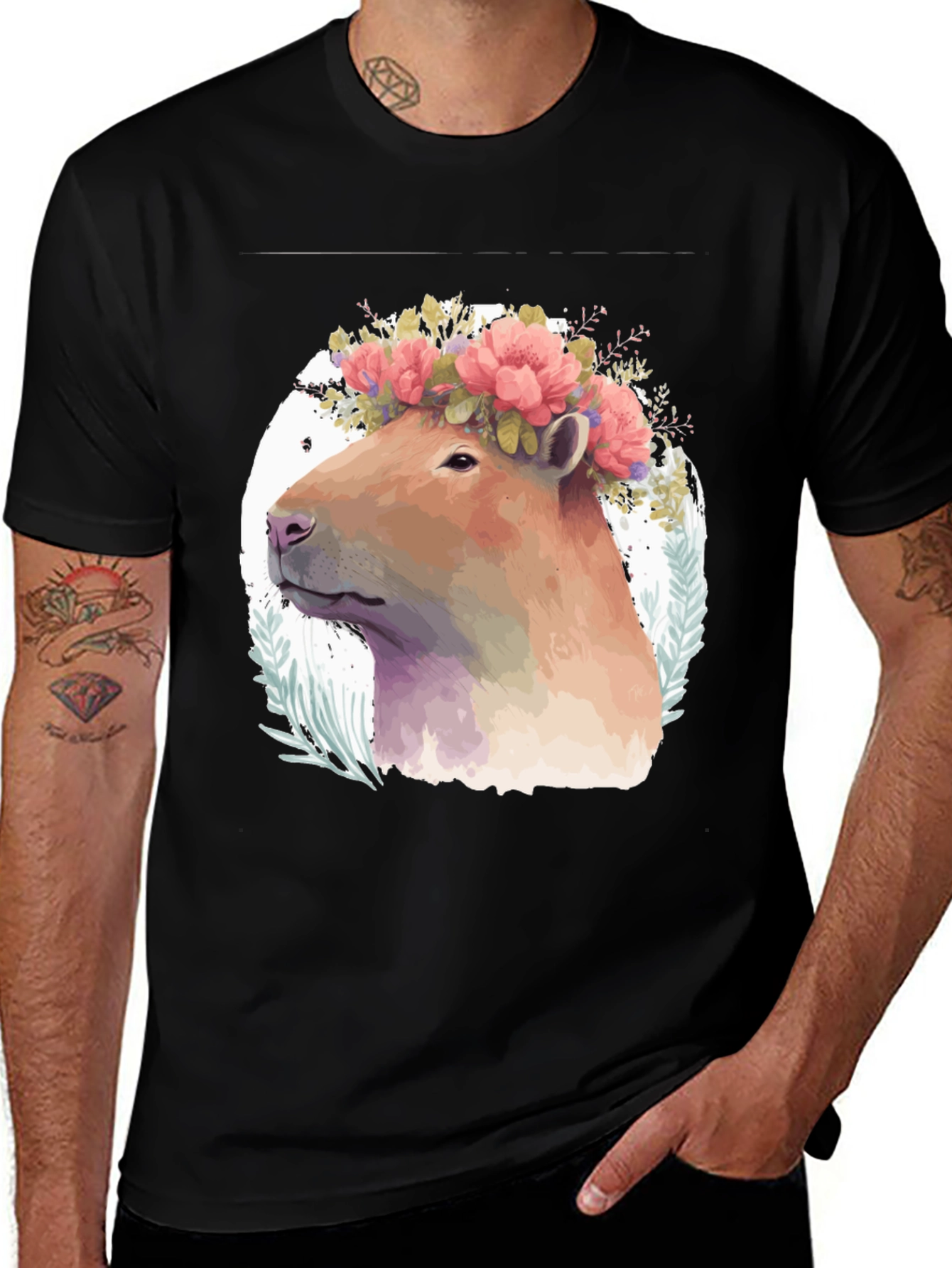 Variant 7 of Capybara Floral Crown T-Shirt - Unique Graphic Tee
