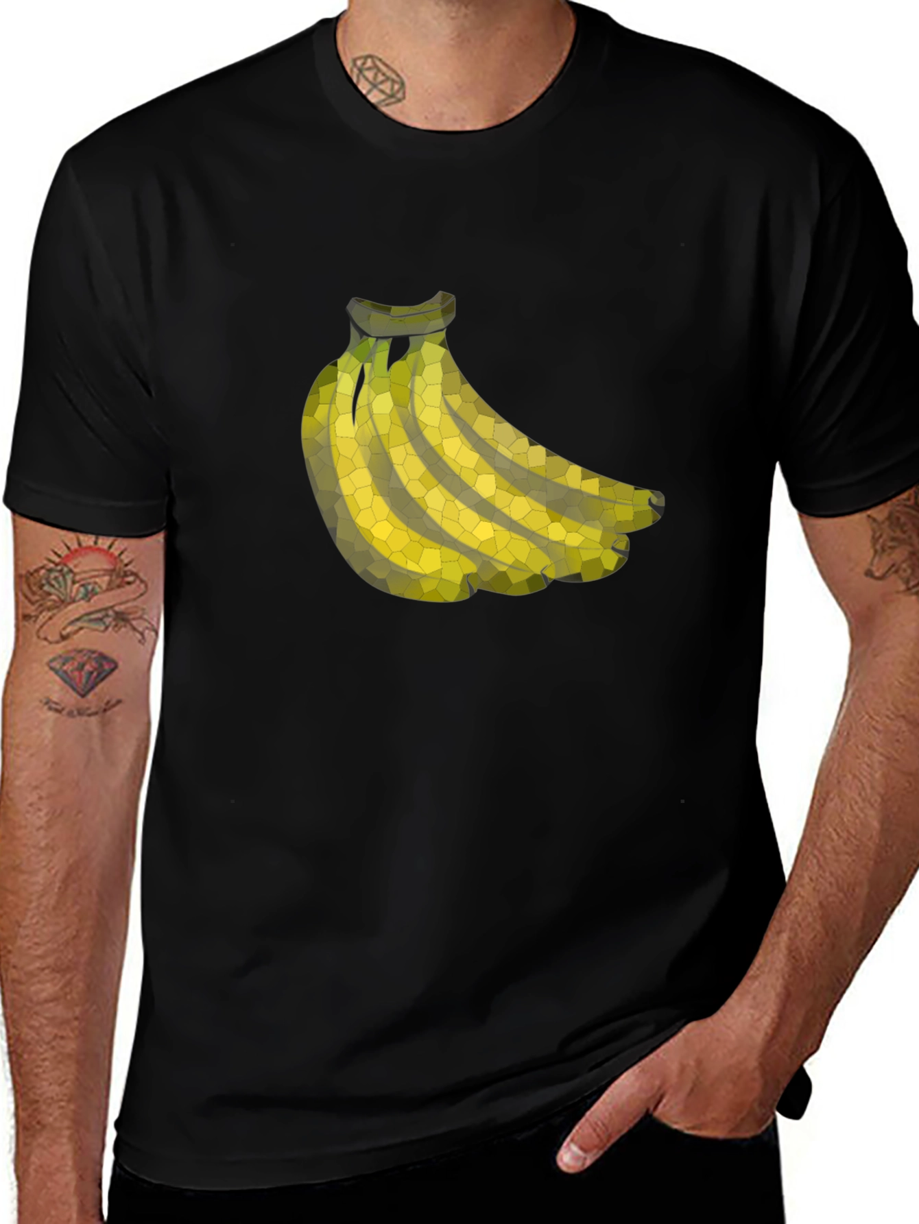 Variant 16 of Banana Mosaic Print Black T-Shirt
