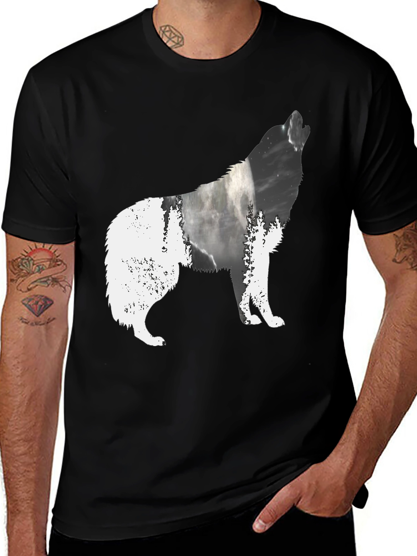 Variant 16 of Wolf Silhouette Graphic Tee - Men's Black T-Shirt