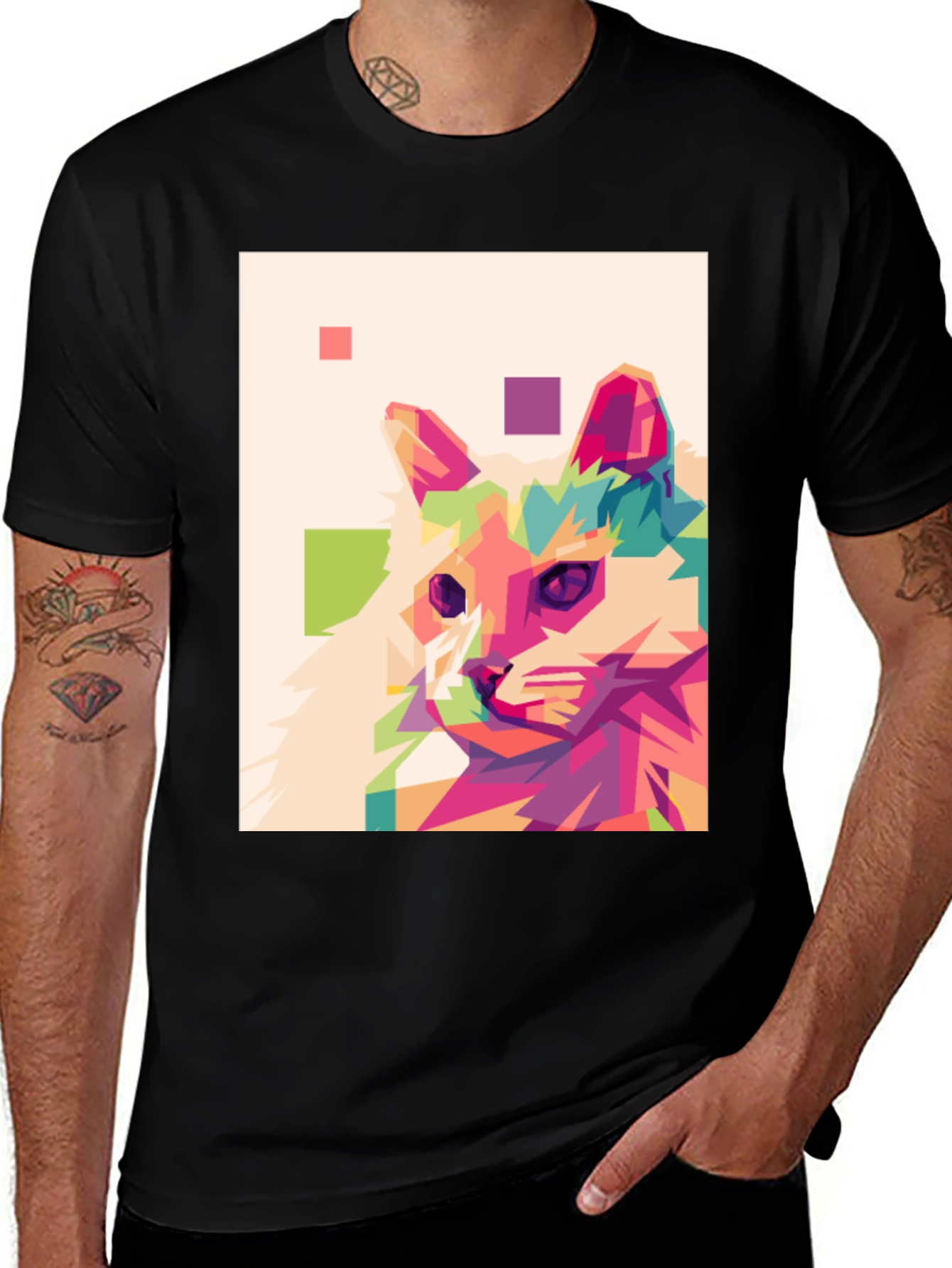 Variant 16 of Colorful Geometric Cat Graphic T-Shirt