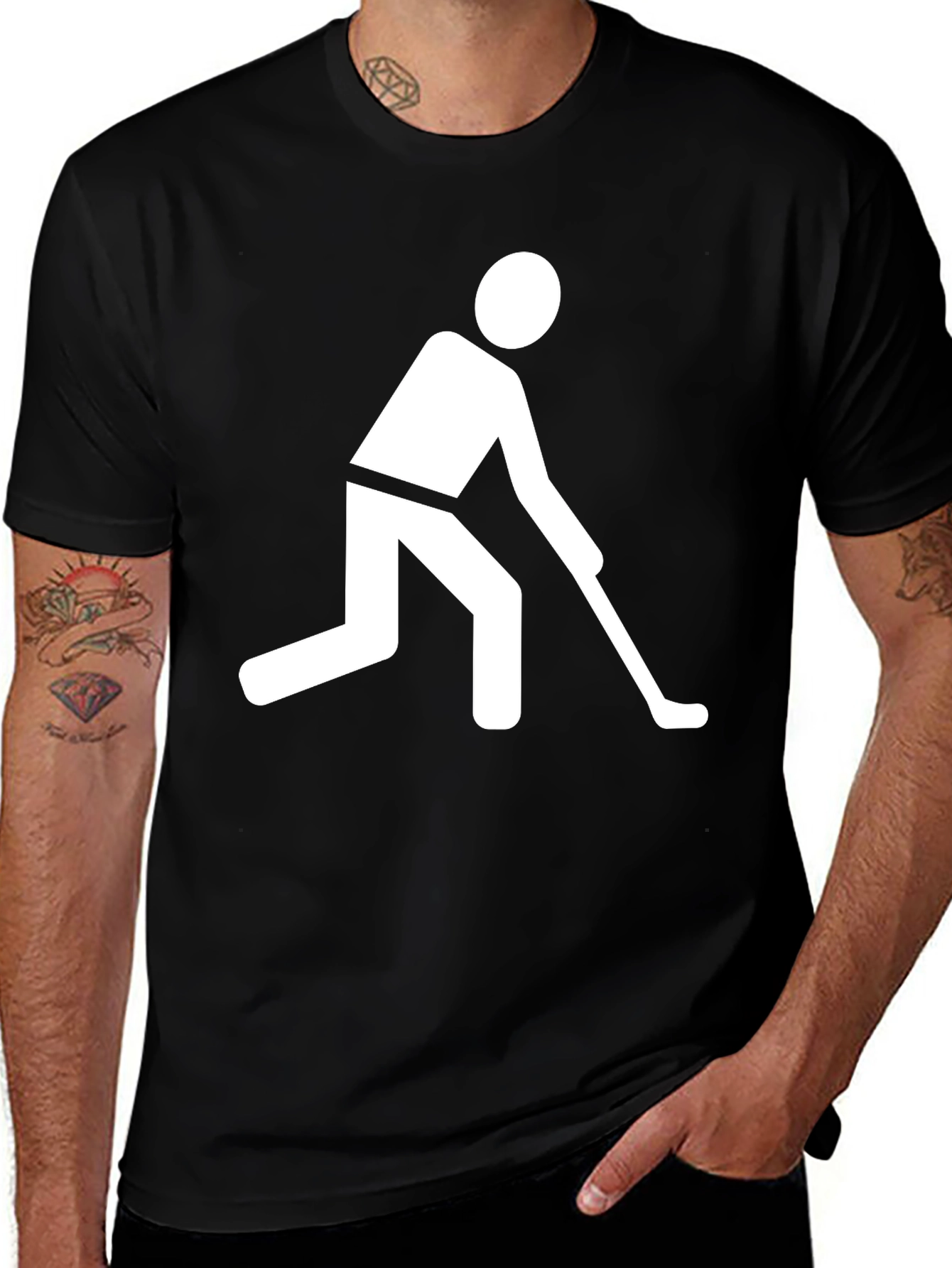 Variant 25 of Hockey Player Graphic Tee - Black Cotton T-Shirt
