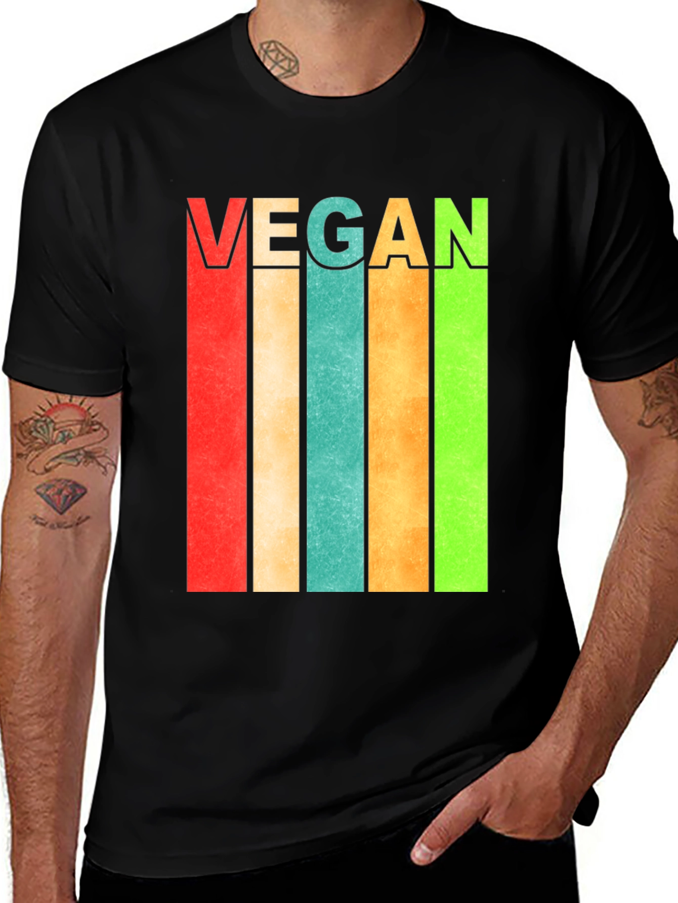 Variant 17 of Retro Vegan Striped T-Shirt - Bold Statement Tee