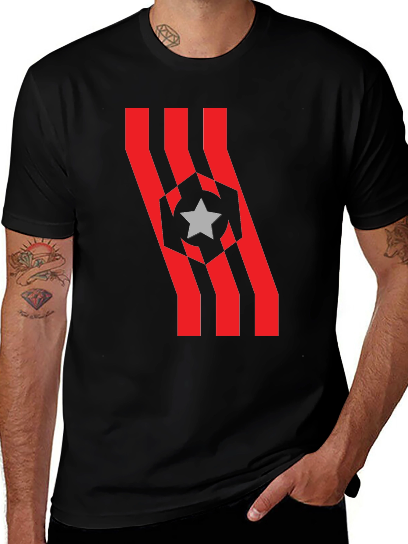 Variant 11 of Striped Star Graphic Tee - Modern Design