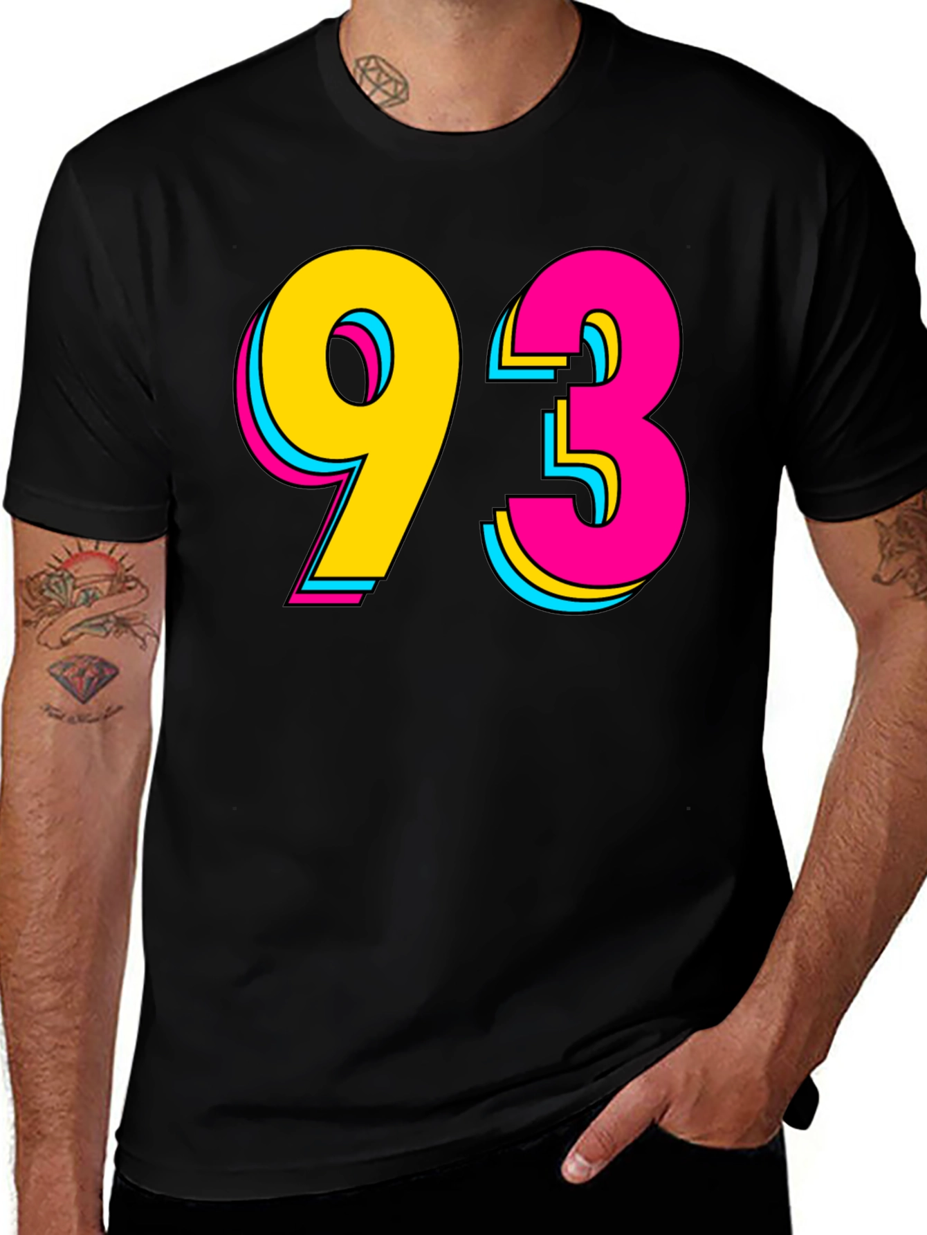 Vibrant '93' Graphic Print Tee - Bold Retro Style