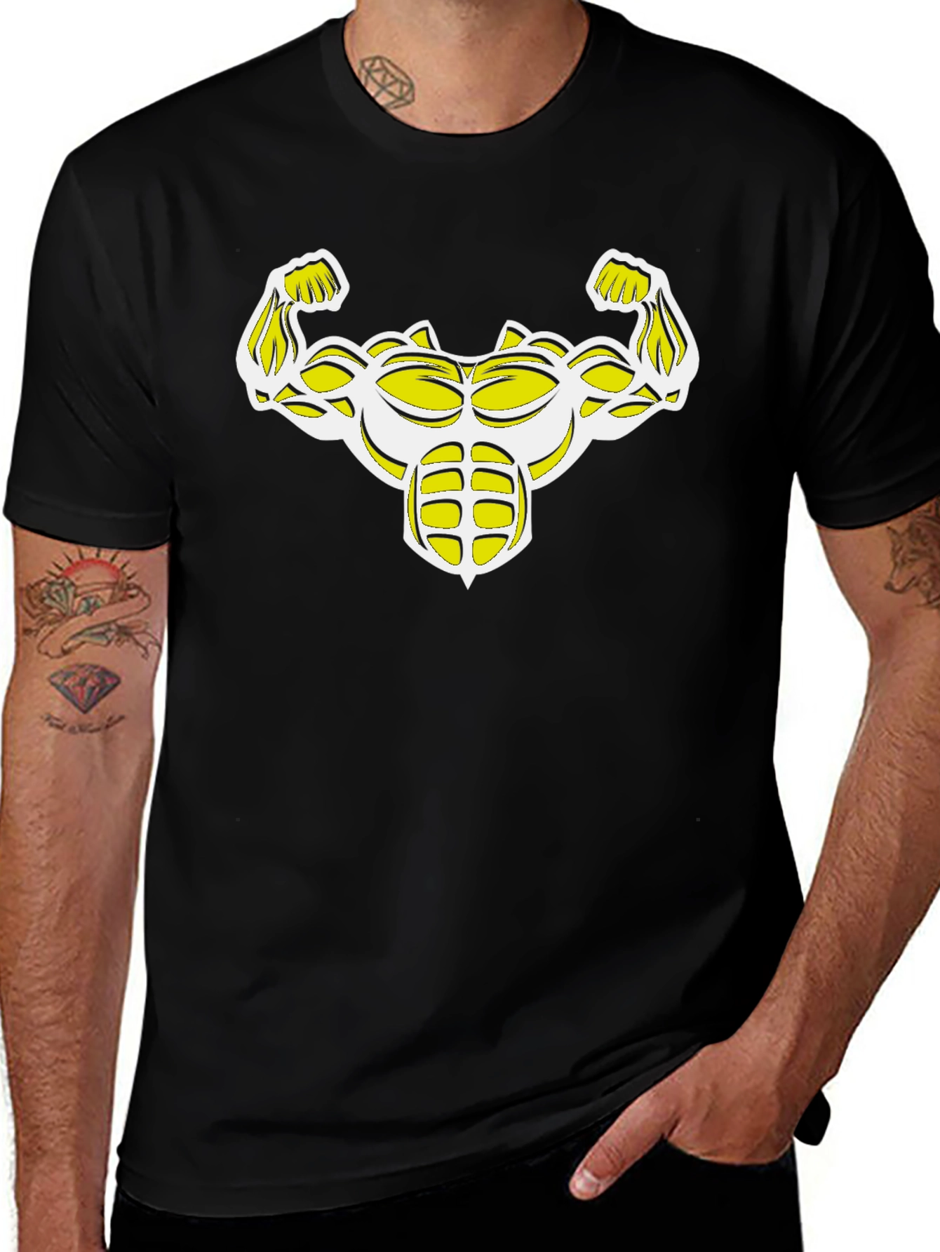 Variant 20 of Muscle Bodybuilder Graphic Print Black T-Shirt