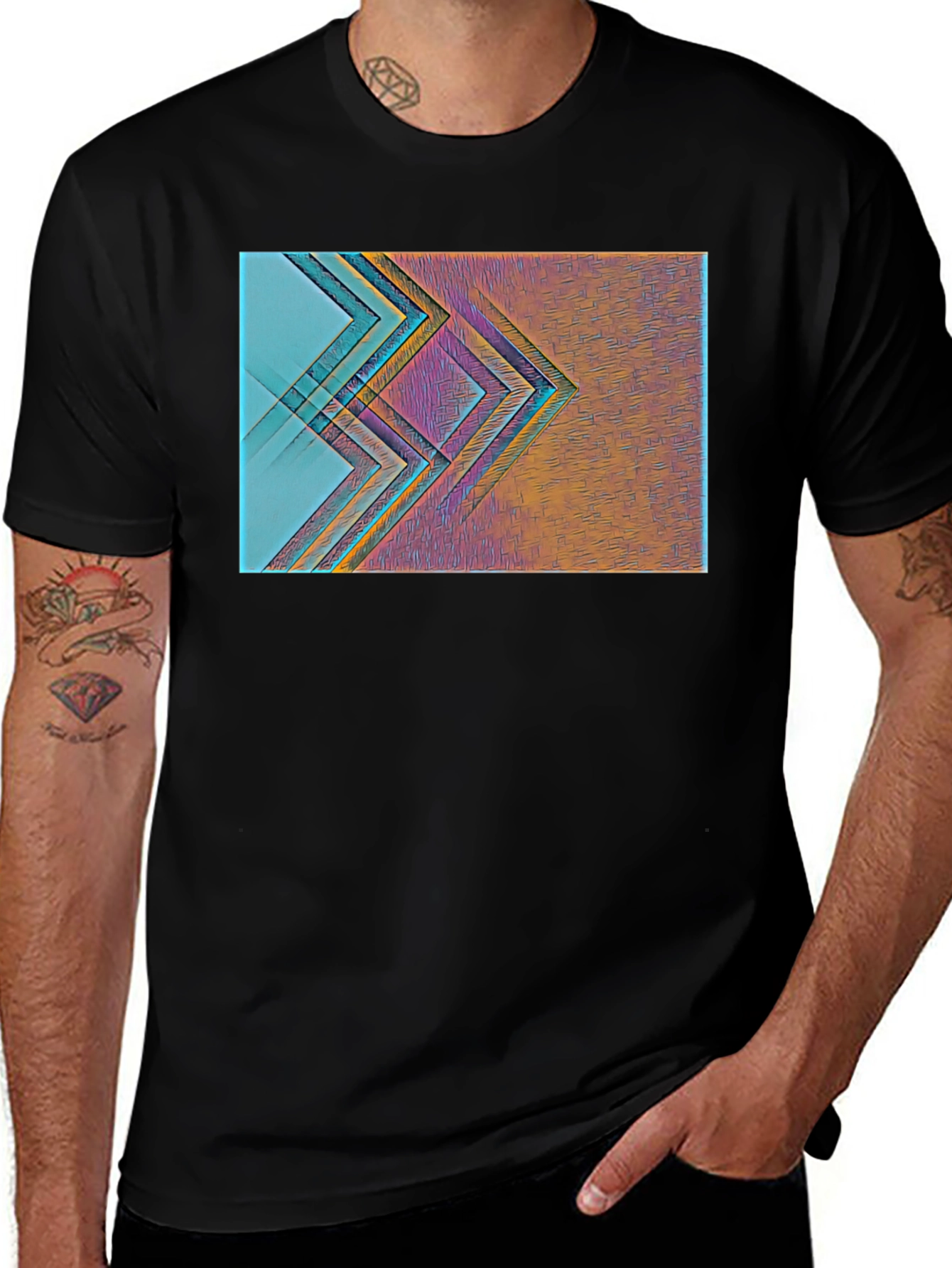 Variant 6 of Abstract Geometric Print Black T-Shirt