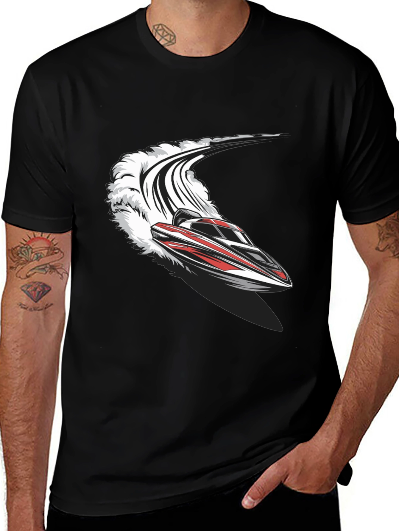 Variant 13 of Speedboat T-Shirt - Black Graphic Tee