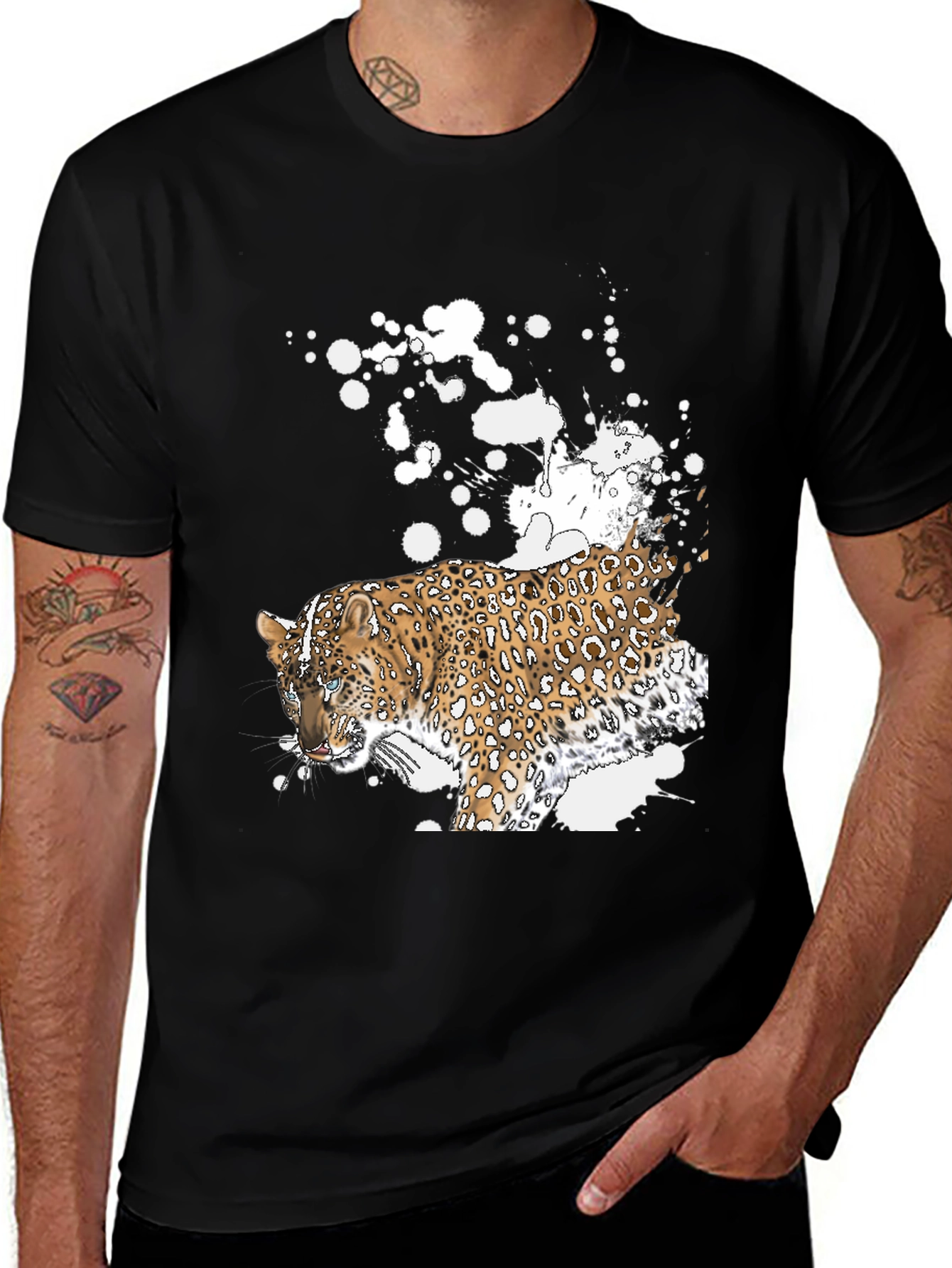 Black Leopard Graphic Black T-Shirt - Men's Fashion main image
