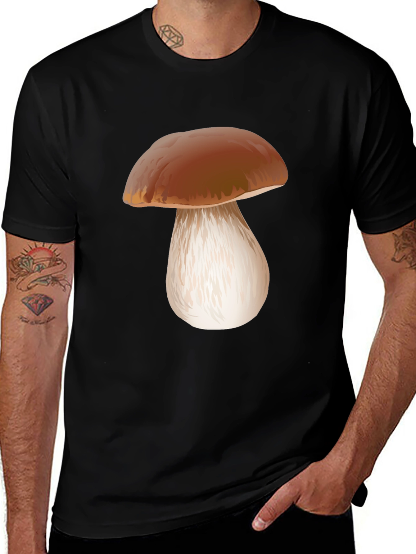 Variant 26 of Mushroom Graphic Black T-Shirt - Unique Nature Tee