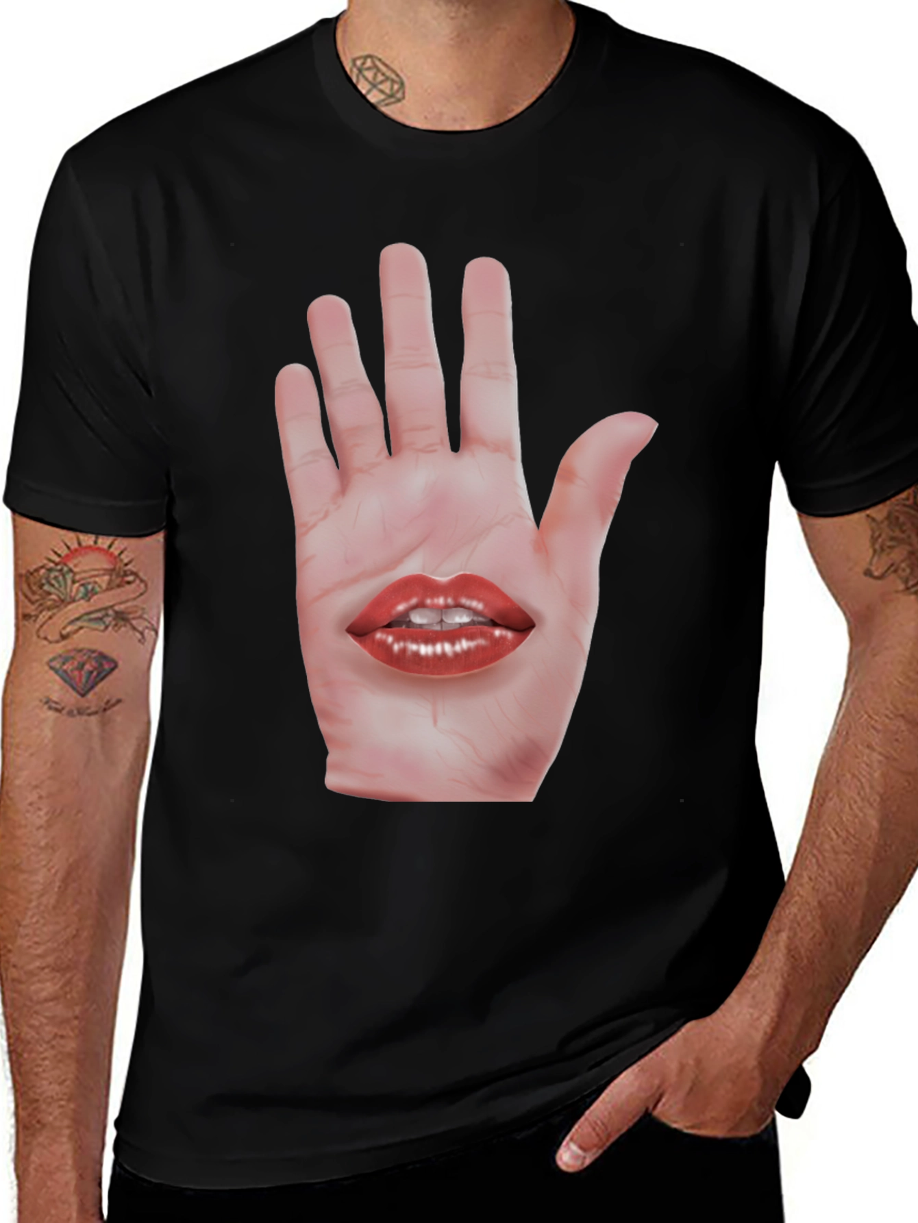 Variant 2 of Surreal Hand and Lips Graphic T-Shirt