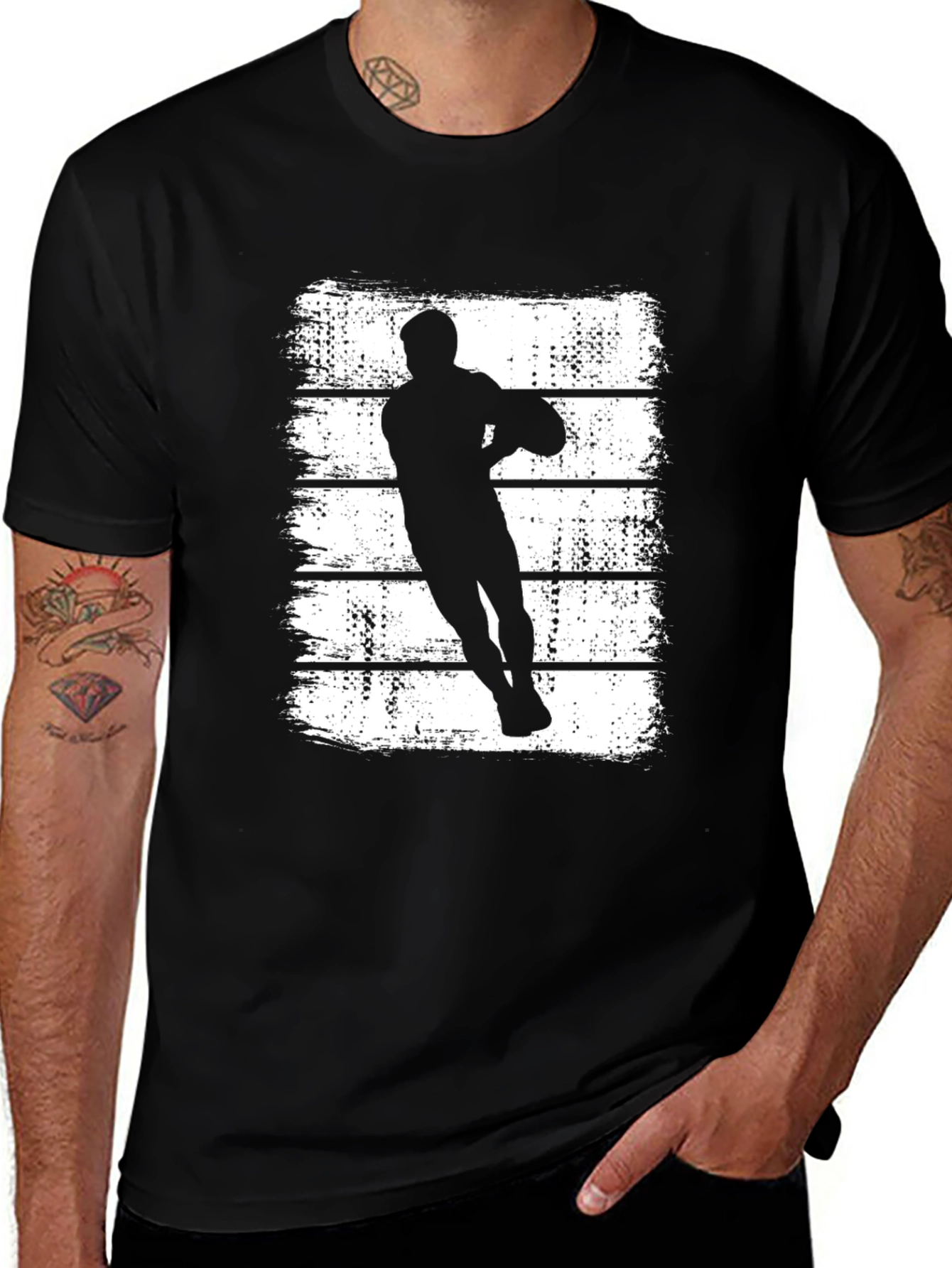 Variant 13 of Rugby Player Graphic Black T-Shirt
