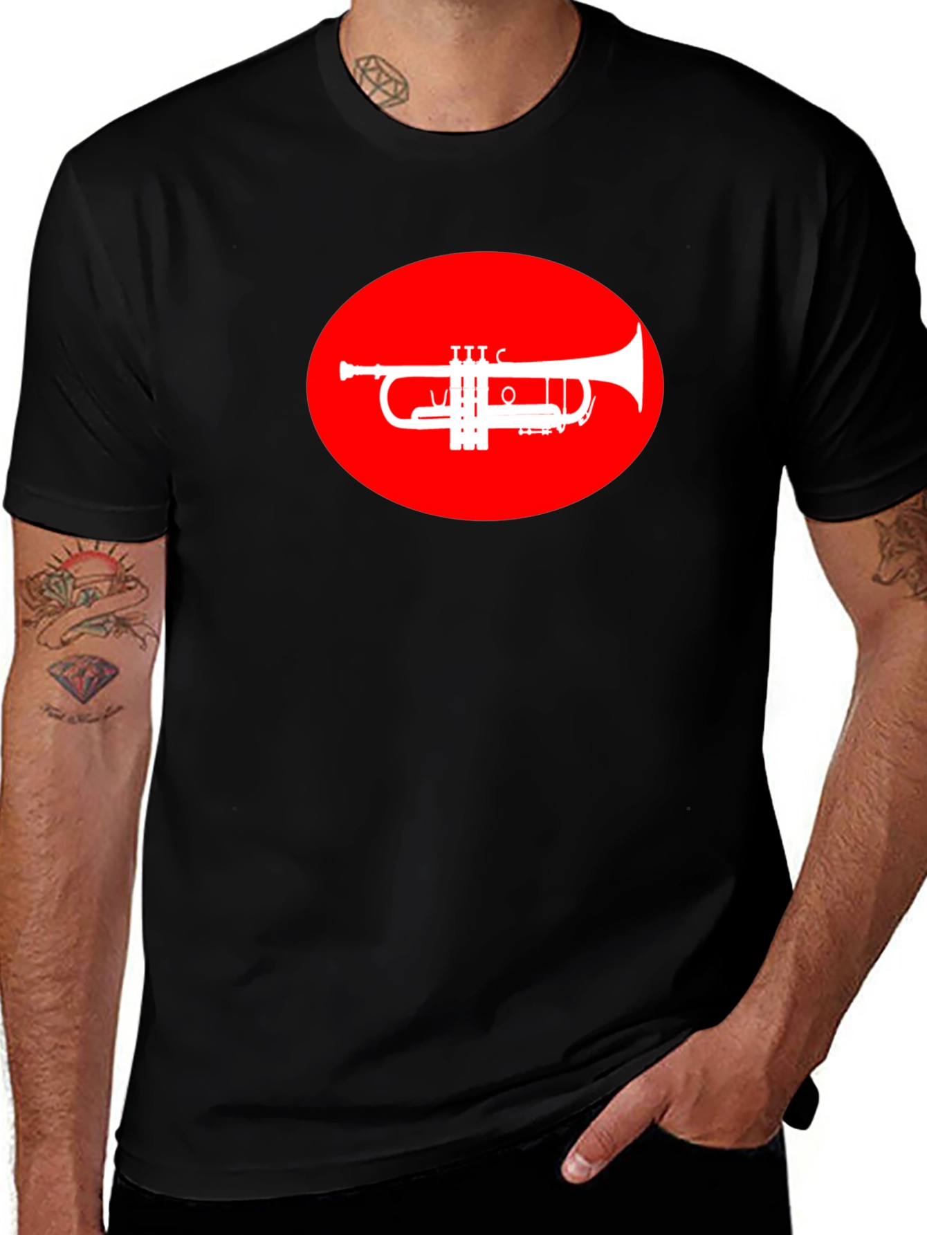 Variant 26 of Trumpet Graphic Tee - Red Oval Design