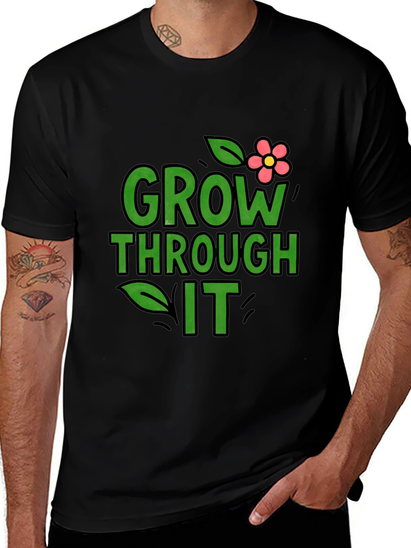 Variant 16 of Grow Through It Graphic Tee - Black Unisex T-Shirt