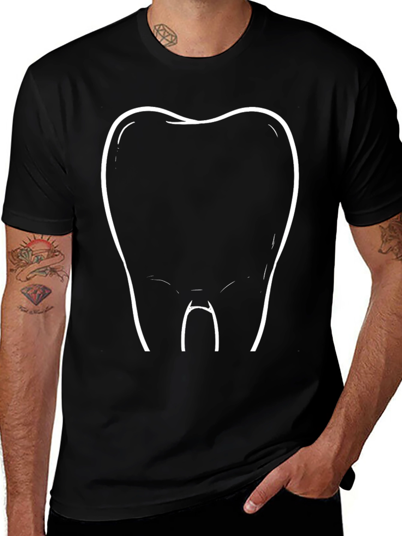 Variant 4 of Dental Humor: Black T-Shirt with Tooth Graphic