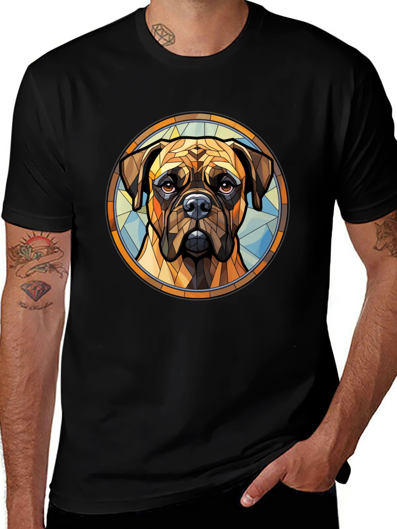 Variant 18 of Boxer Dog Breed Stained Glass Style Graphic Tee