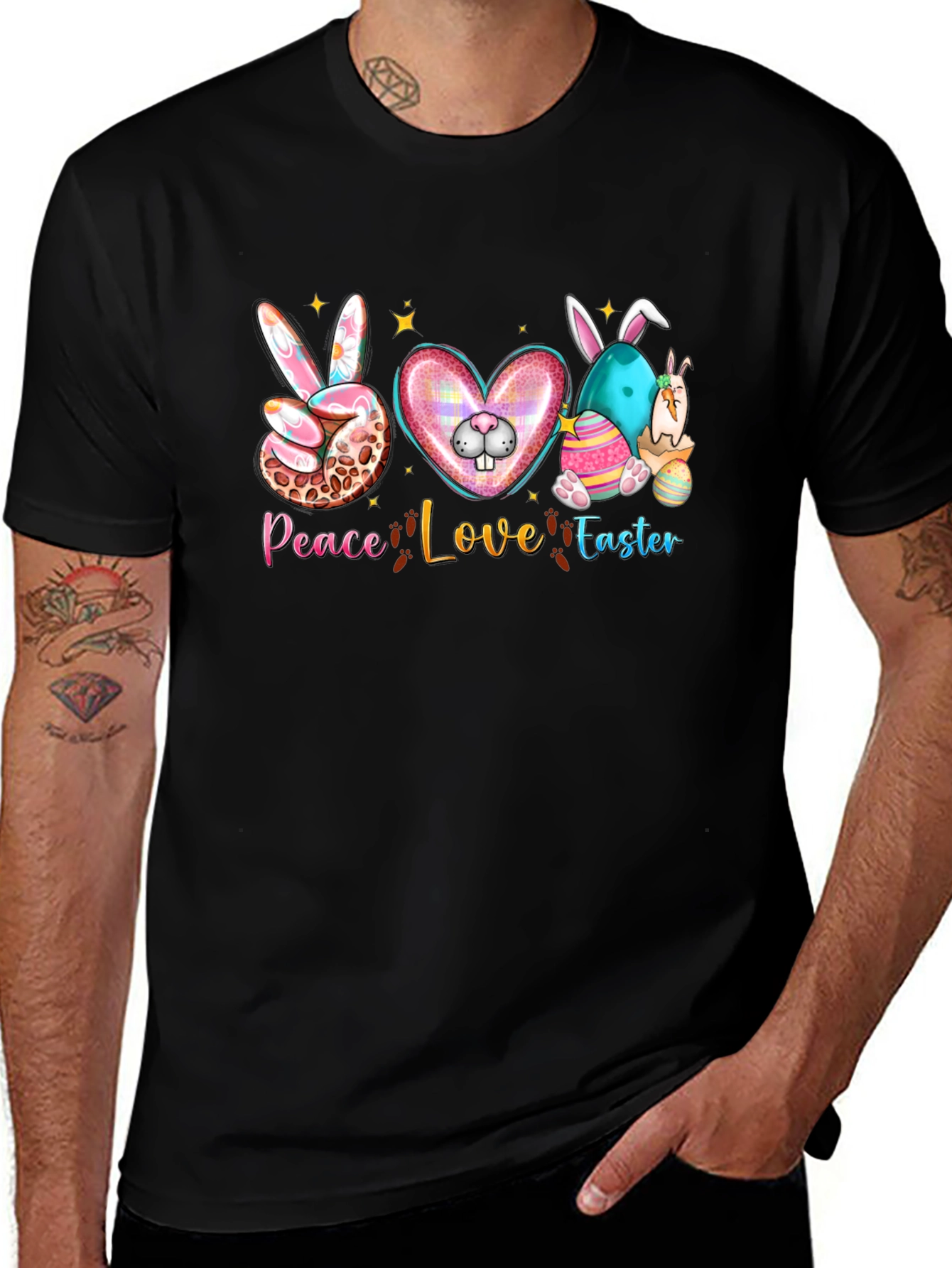 Camiseta Negra "Peace Love Easter" Diseño Festivo