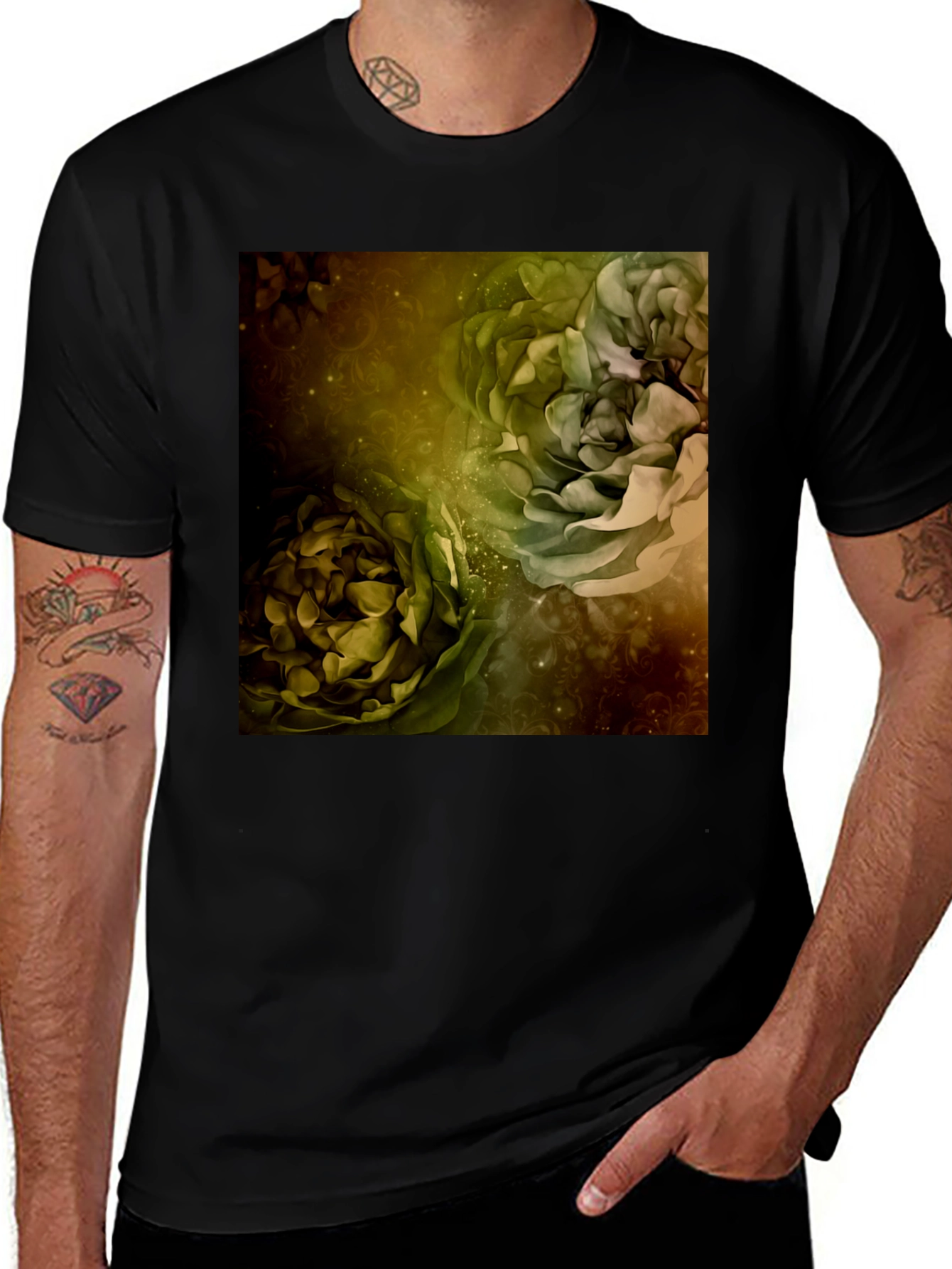 Variant 16 of Floral Art Print Black T-Shirt