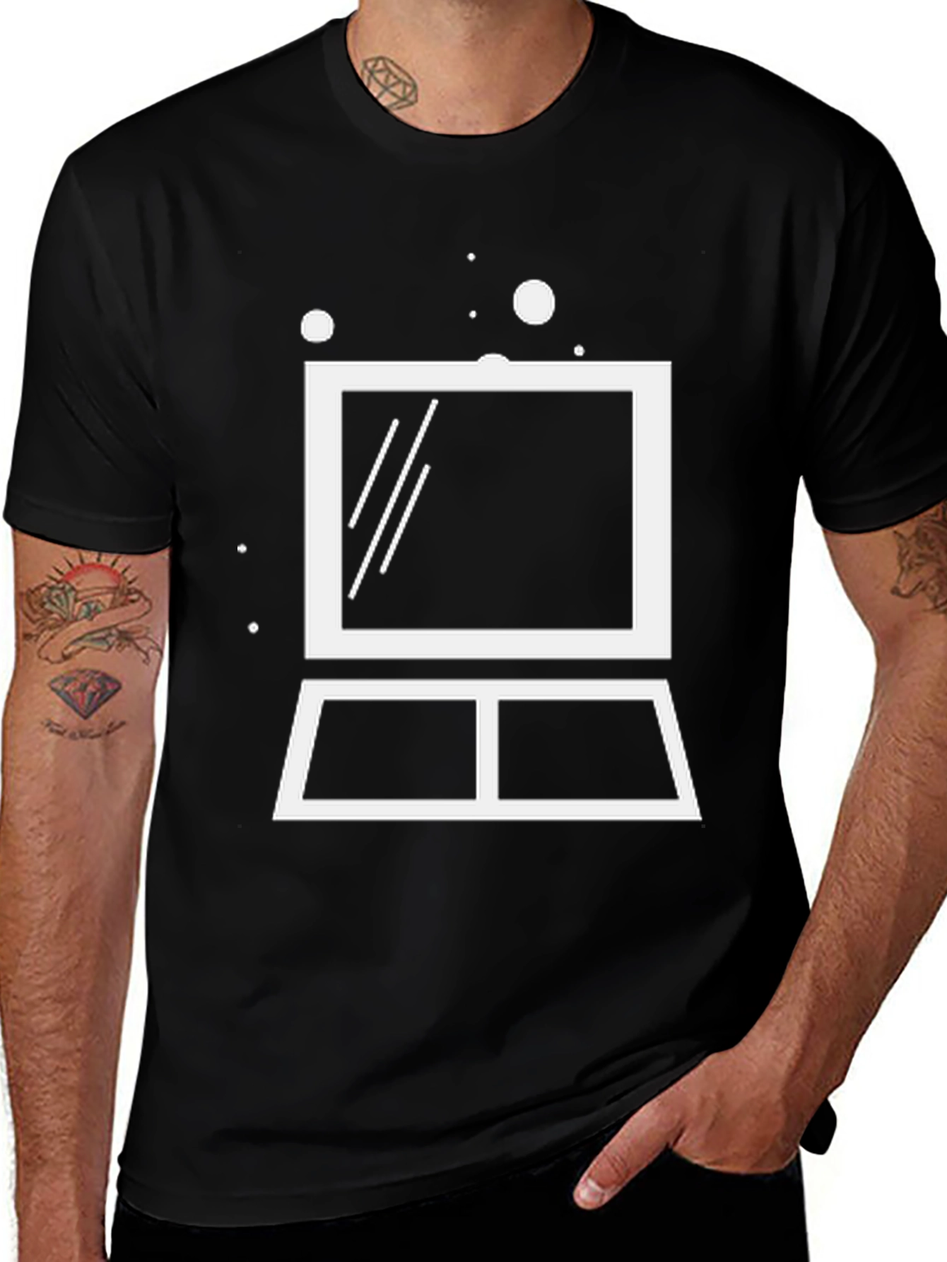 Variant 20 of Minimalist Laptop Graphic Tee - Black Cotton Blend