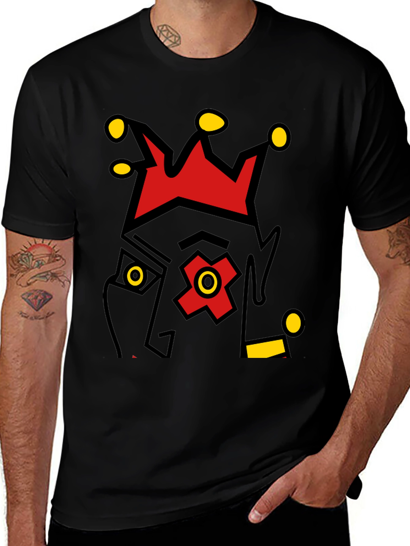 Variant 18 of Abstract Crown Face Graphic Tee - Black Cotton