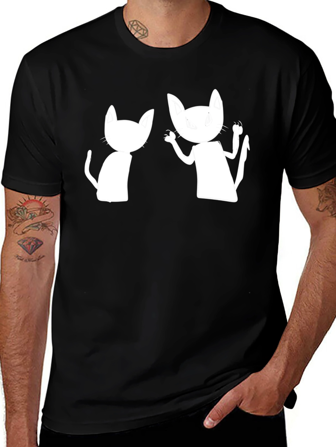 Variant 26 of Funny Cats T-Shirt - Black Crew Neck Tee