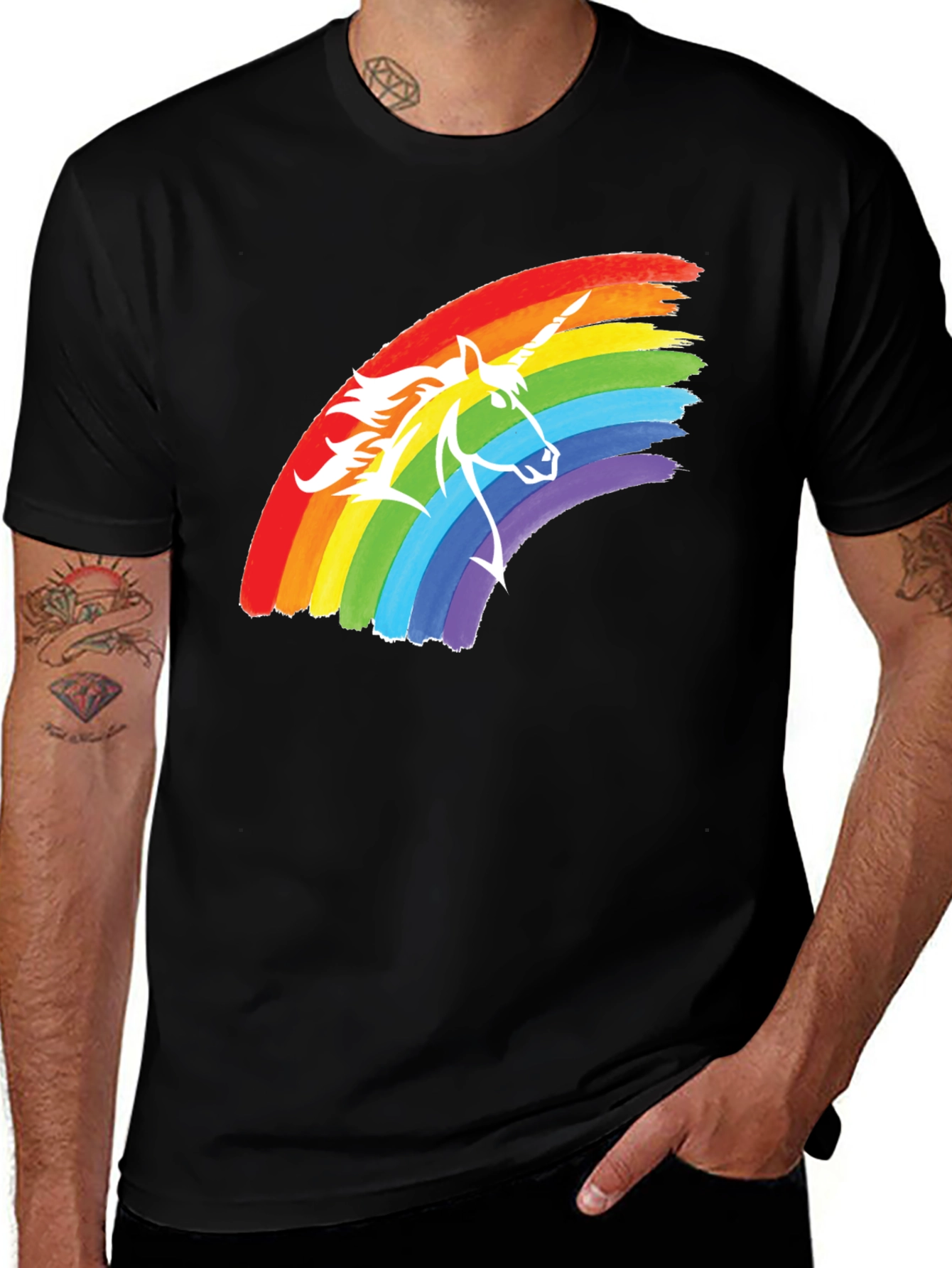 Variant 29 of Unicorn Rainbow Graphic Tee - Black Cotton T-Shirt