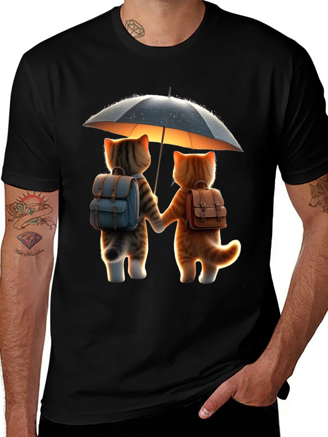 Variant 18 of Cat Friends Under Umbrella Graphic Tee