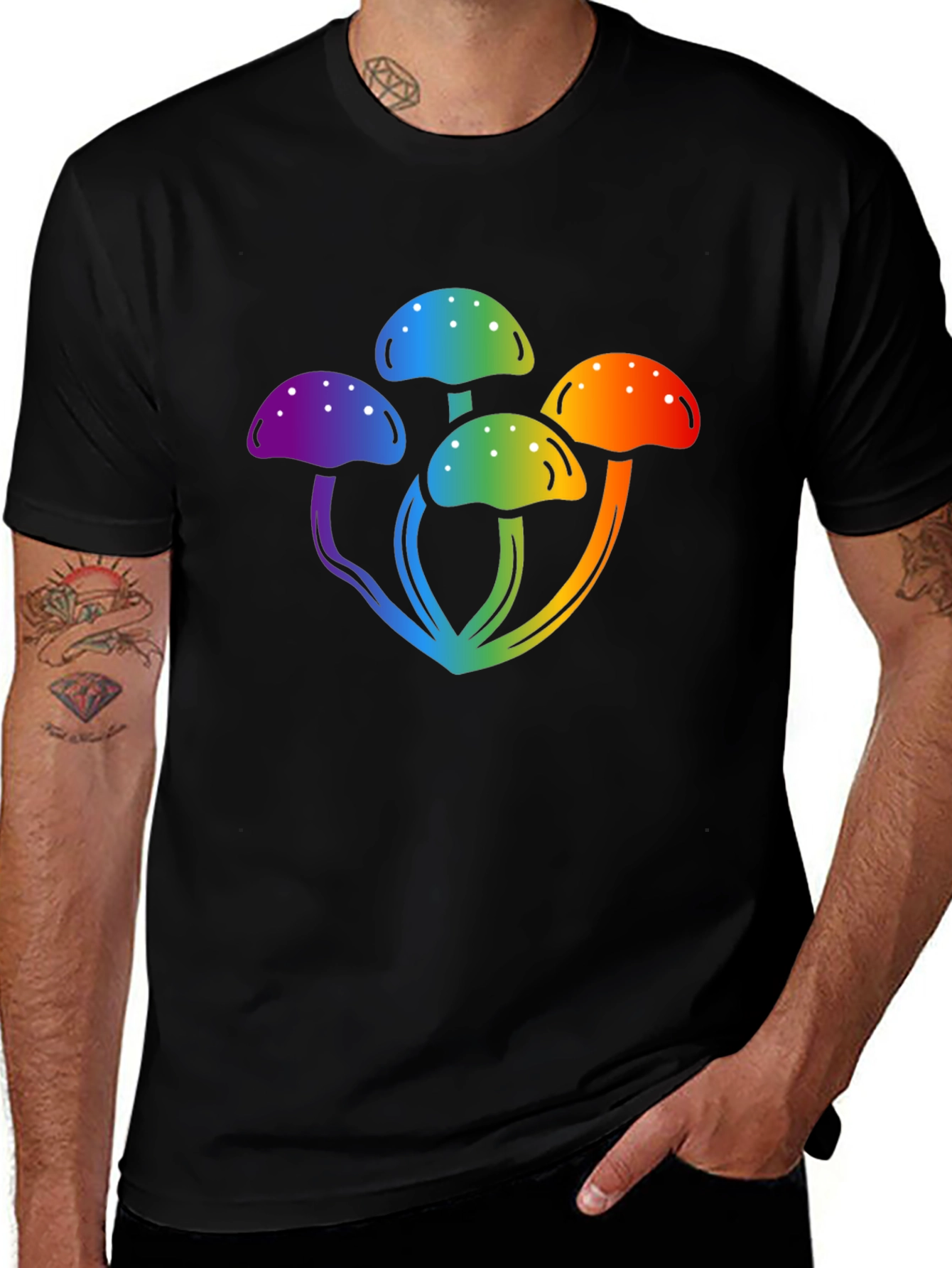 Variant 26 of Rainbow Mushroom Graphic Black T-Shirt