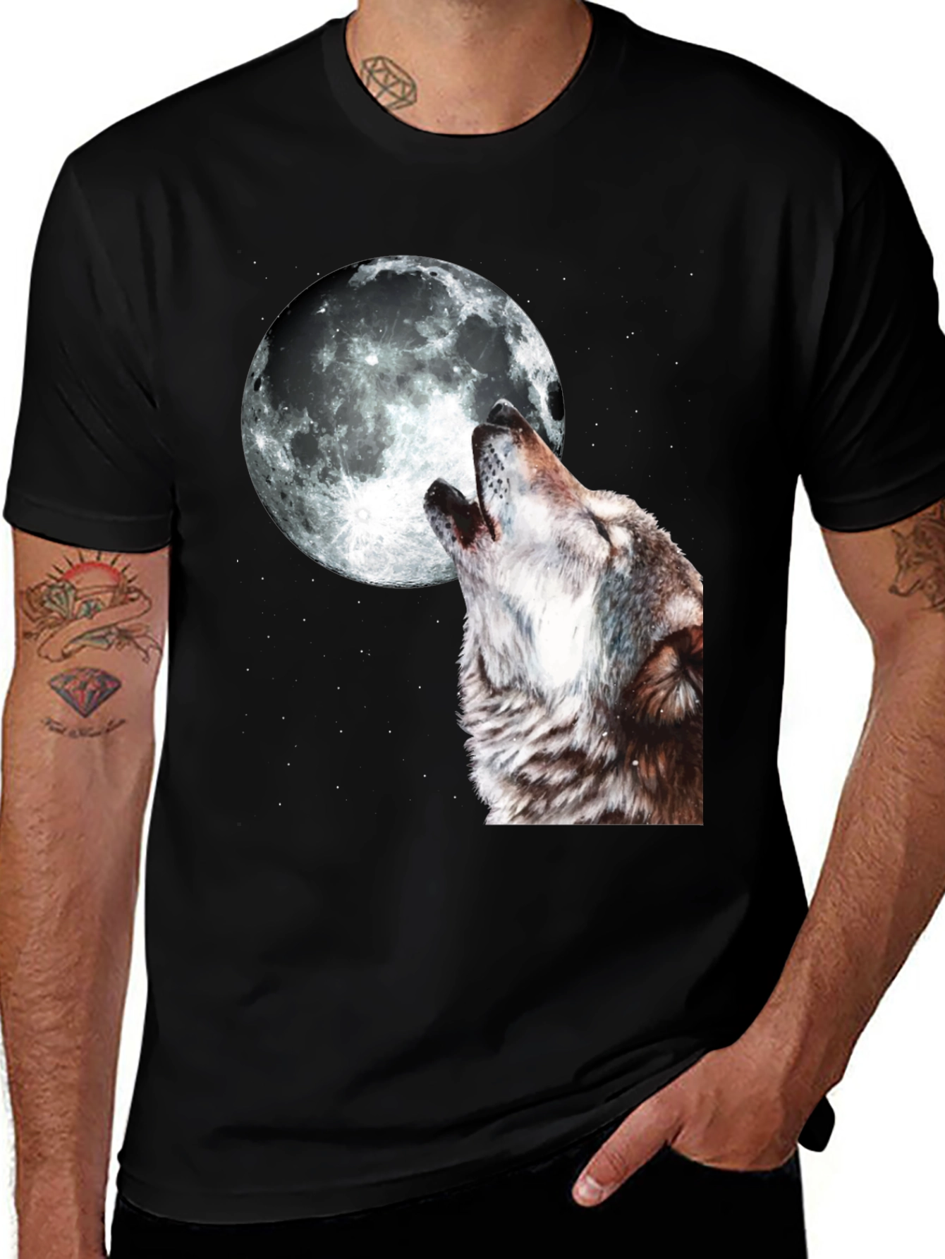 Variant 2 of Wolf Moon Graphic Tee - Black Cotton T-Shirt
