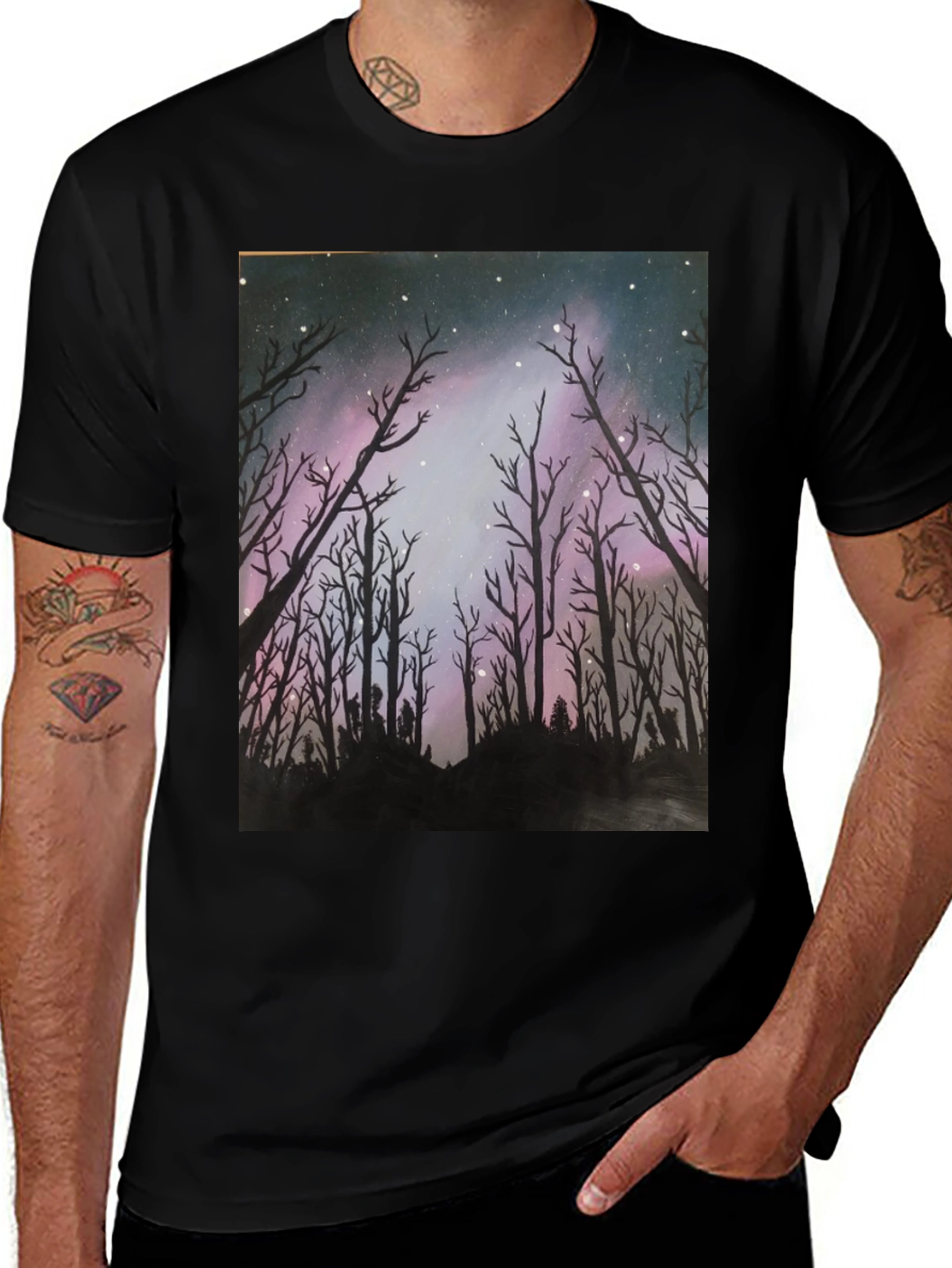 Variant 29 of Enchanted Forest T-Shirt - Dark Sky Trees Print