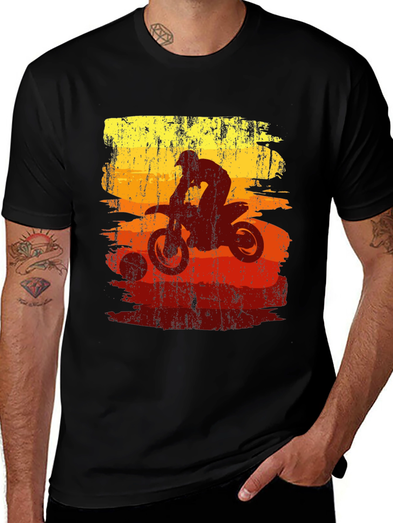 Variant 11 of Motocross Sunset Graphic Tee - Black Casual Shirt