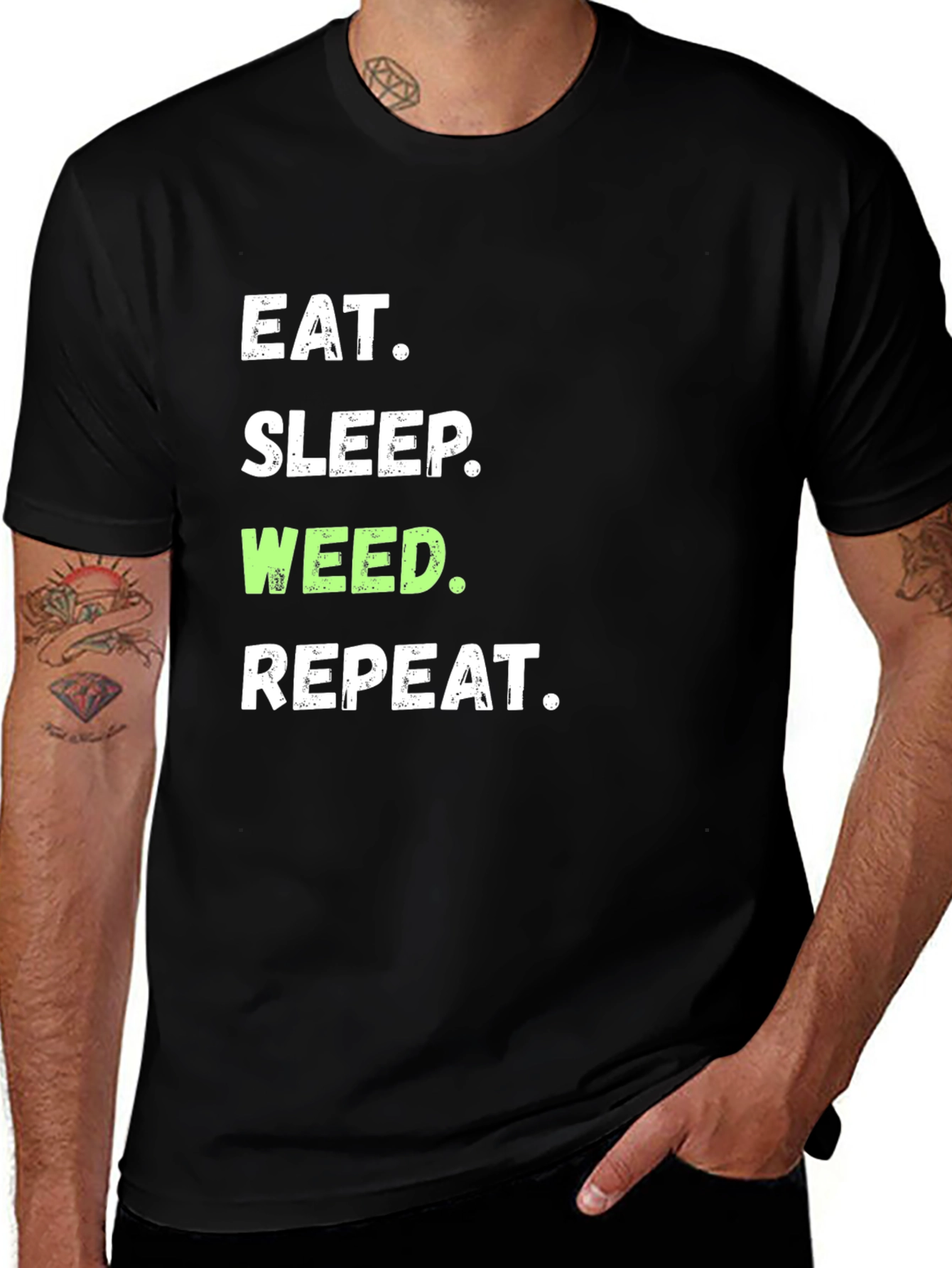 Variant 9 of Eat Sleep Weed Repeat Graphic Tee - Black