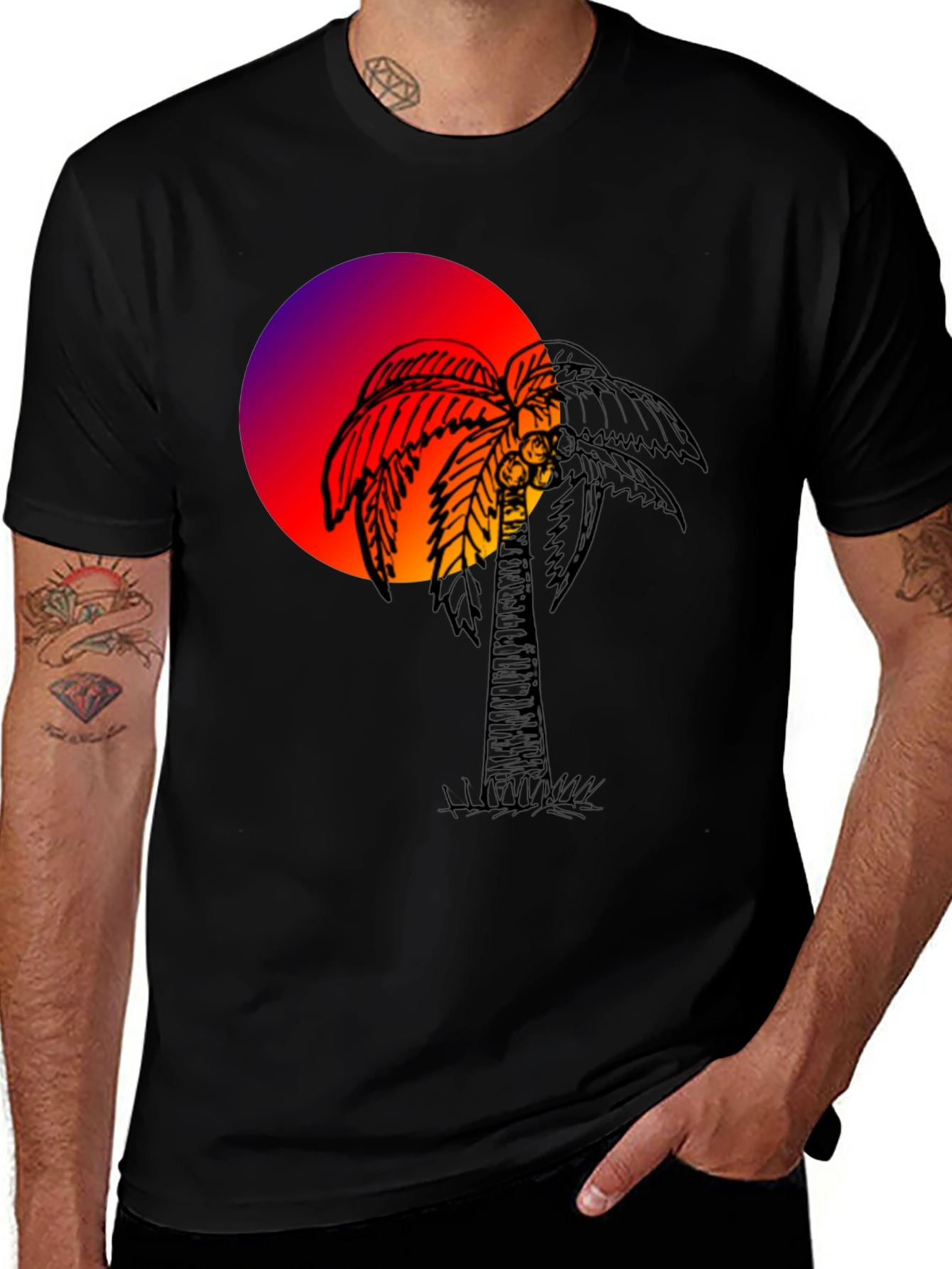Variant 2 of Sunset Palm Tree Graphic Tee - Soft Cotton Blend