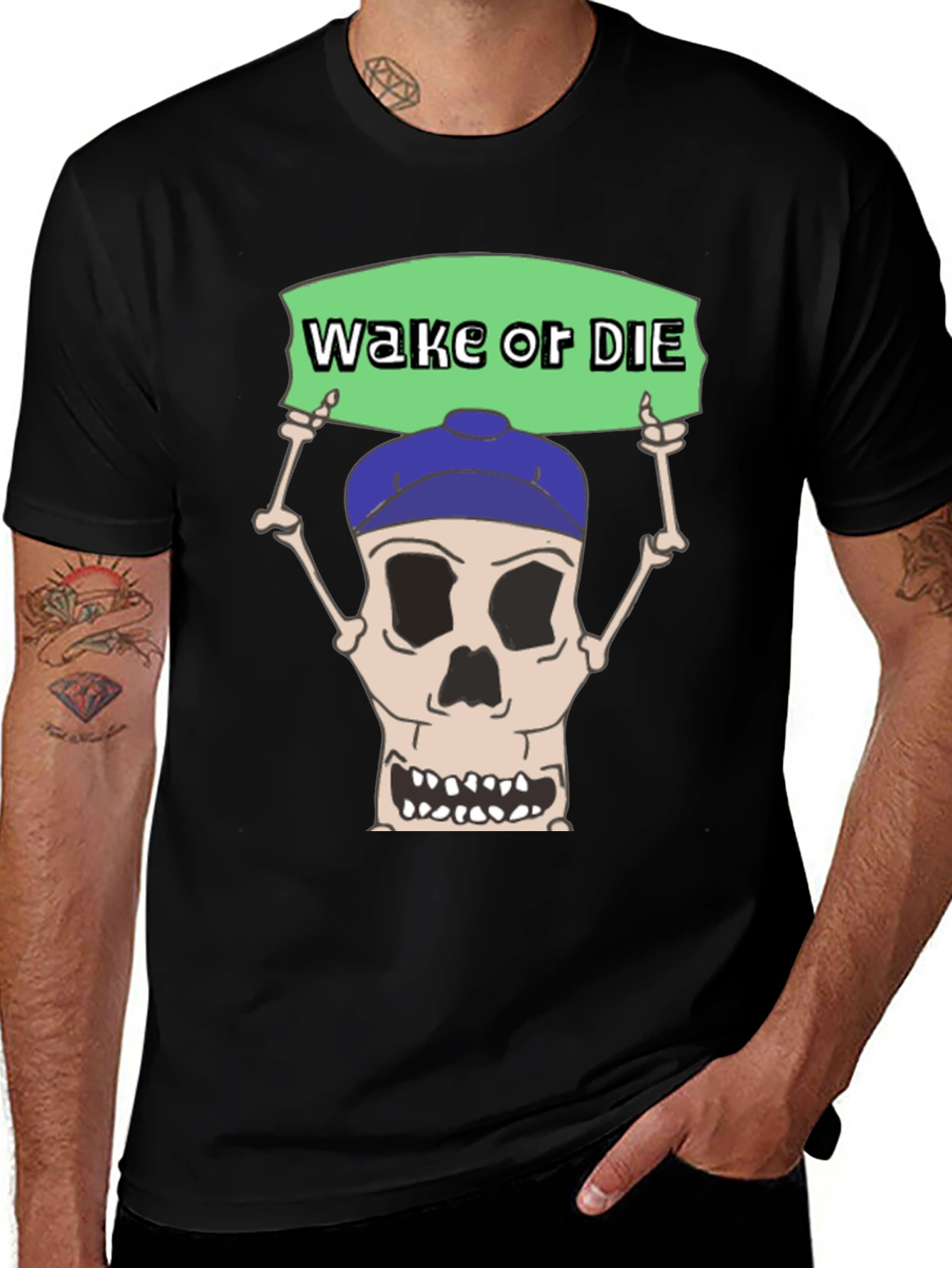 Variant 15 of Wake or Die Graphic Tee - Skull with Banner