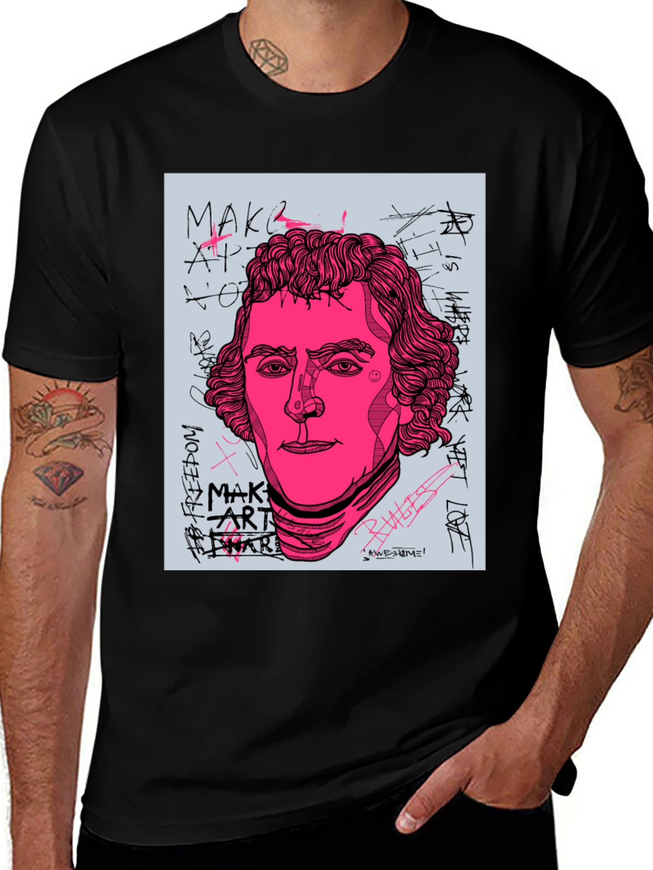Variant 3 of Edgy Graphic Tee - Pink Portrait Art Print