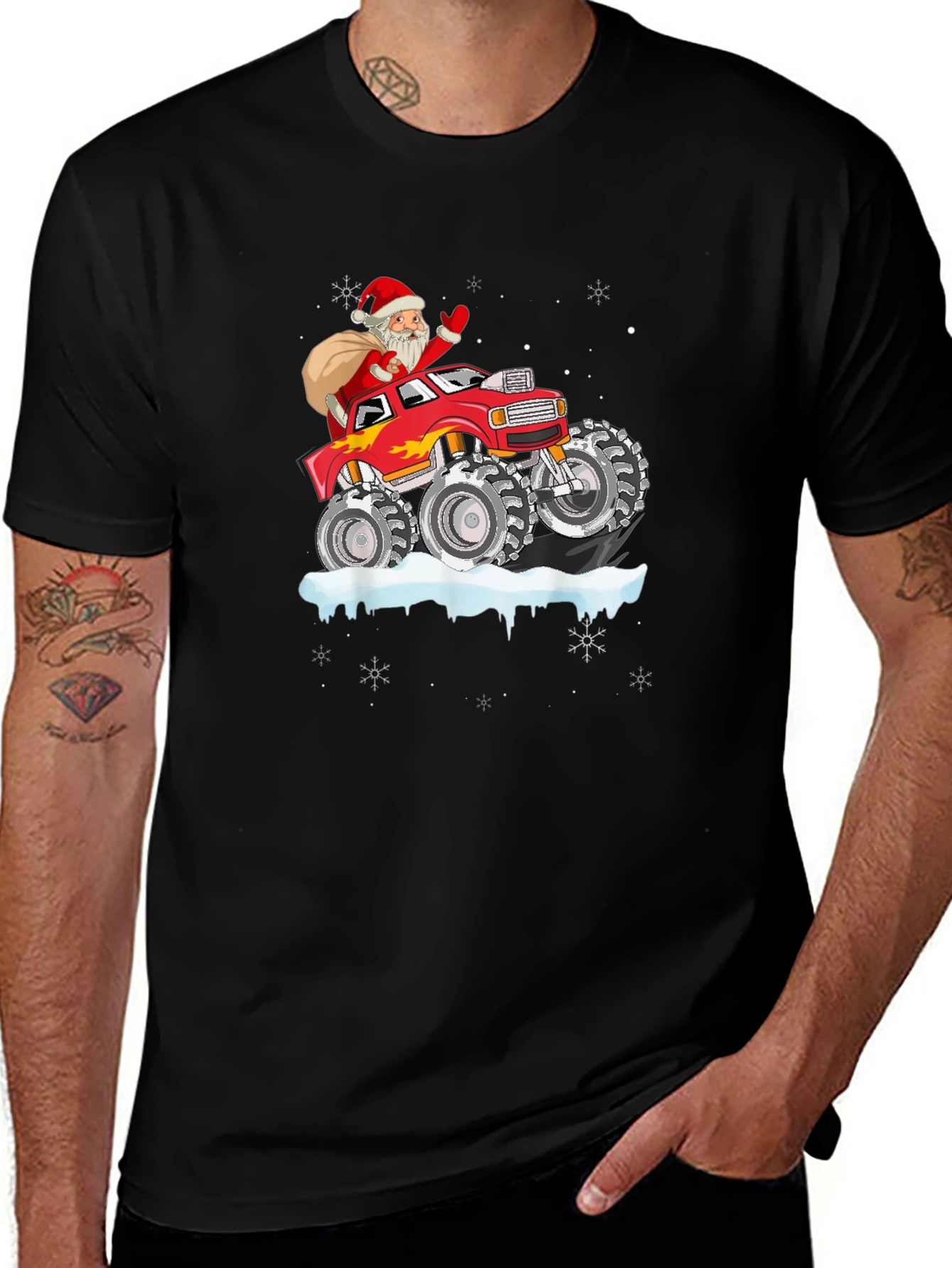 Santa Monster Truck Christmas T-Shirt