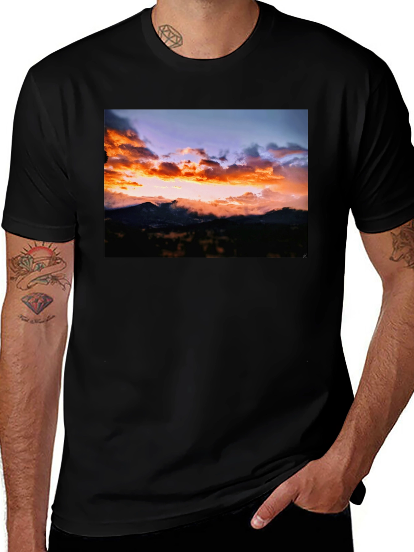 Variant 29 of Sunset Mountain View Graphic Tee - Stylish Black T-Shirt