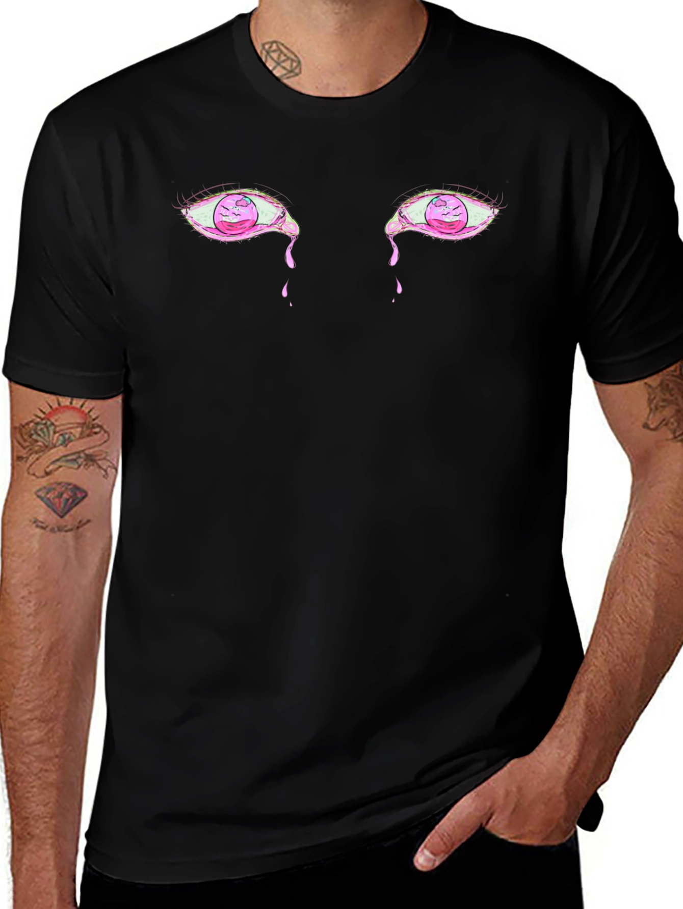 Variant 22 of Men's Black Graphic Tee - Crying Eyes Design