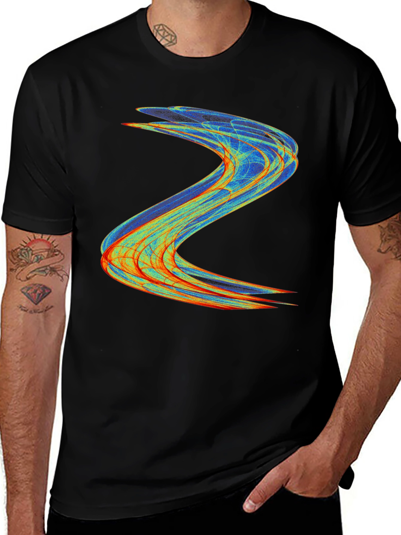 Variant 29 of Abstract Wave Design Black T-Shirt