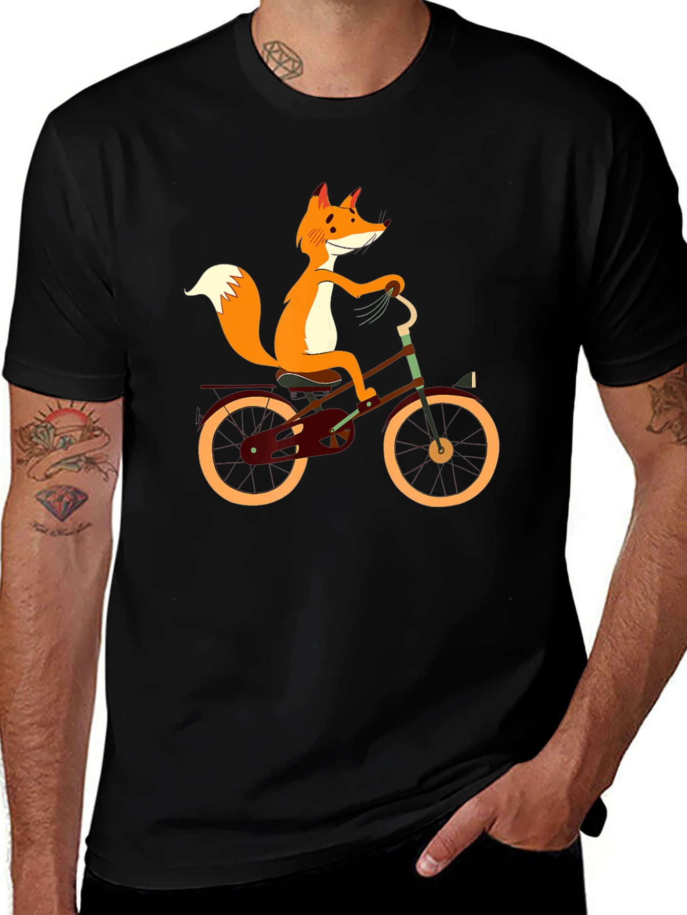 Variant 14 of Fox on Bike Graphic Tee - Men's Black T-Shirt