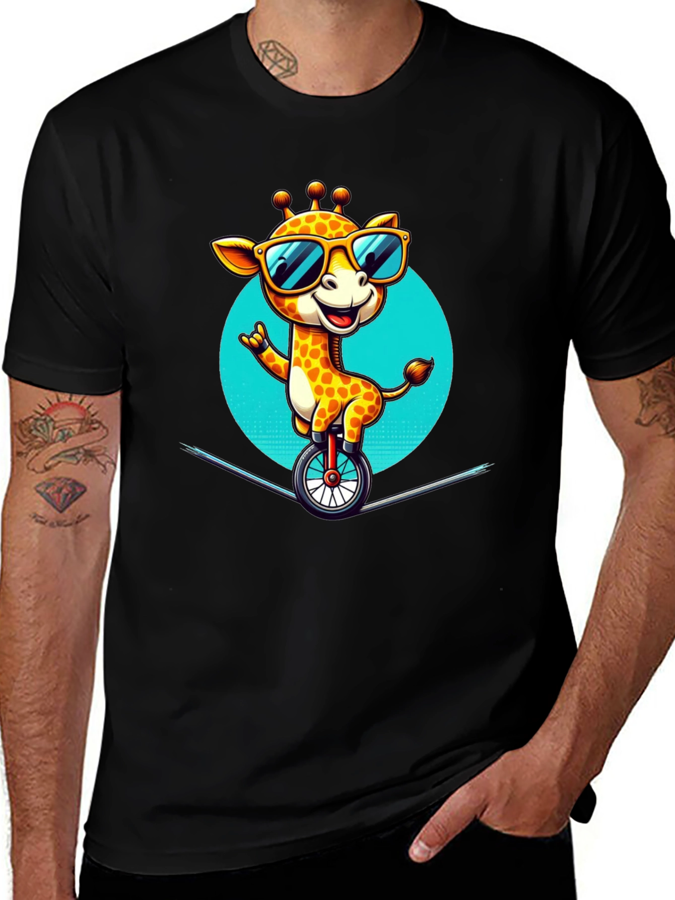 Variant 27 of Cool Giraffe Unicycle T-Shirt