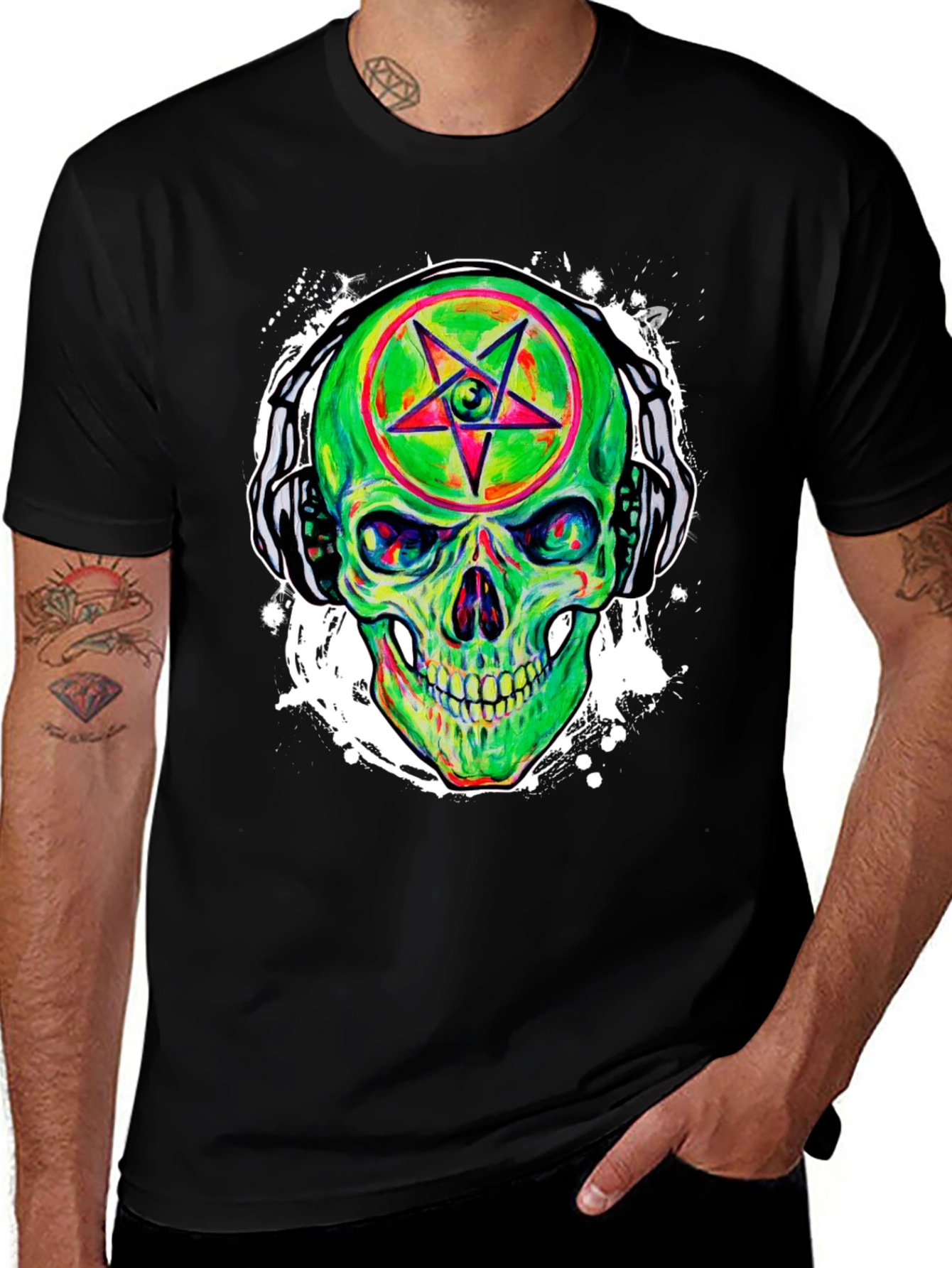 Variant 12 of Neon Skull Headphones Graphic Tee