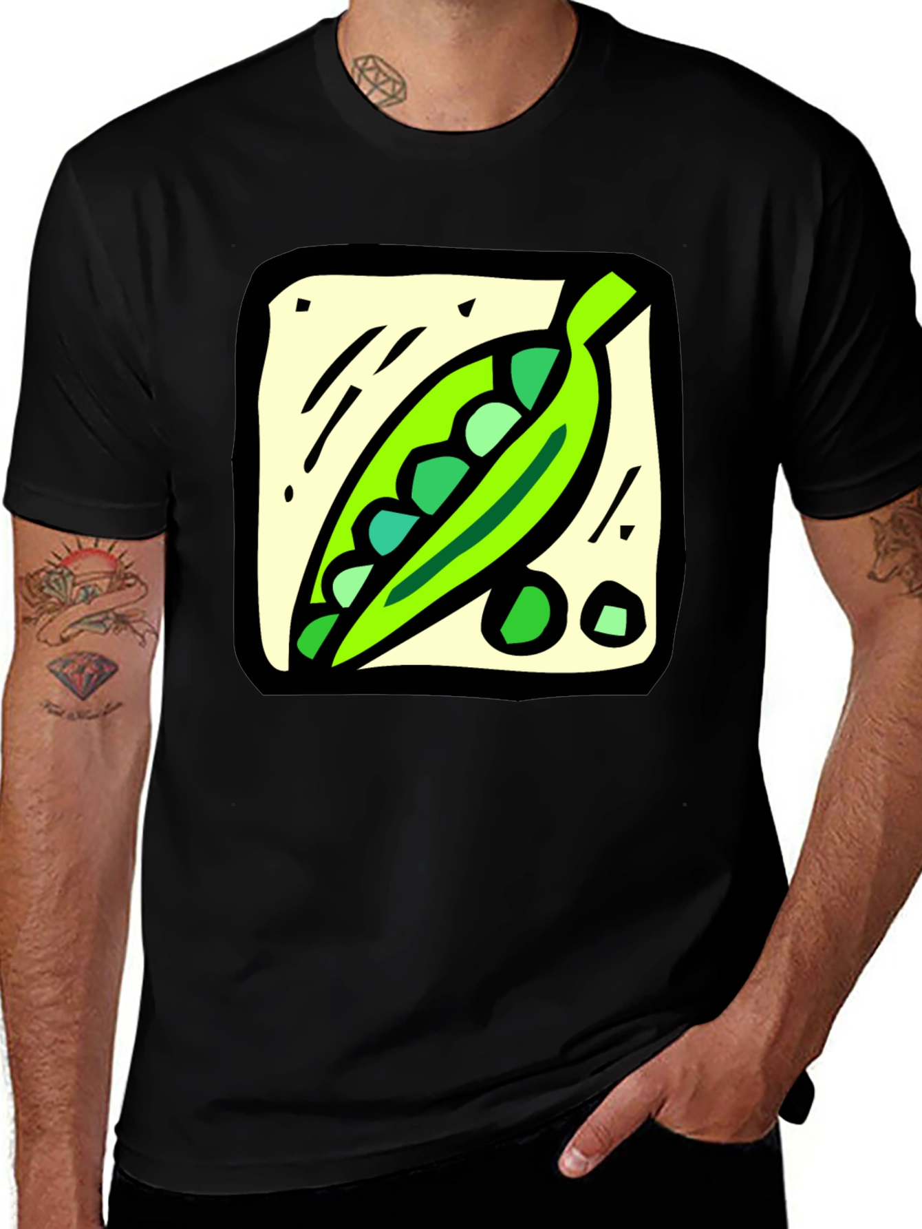 Variant 30 of Pea Pod Graphic Tee - Black Cotton T-Shirt