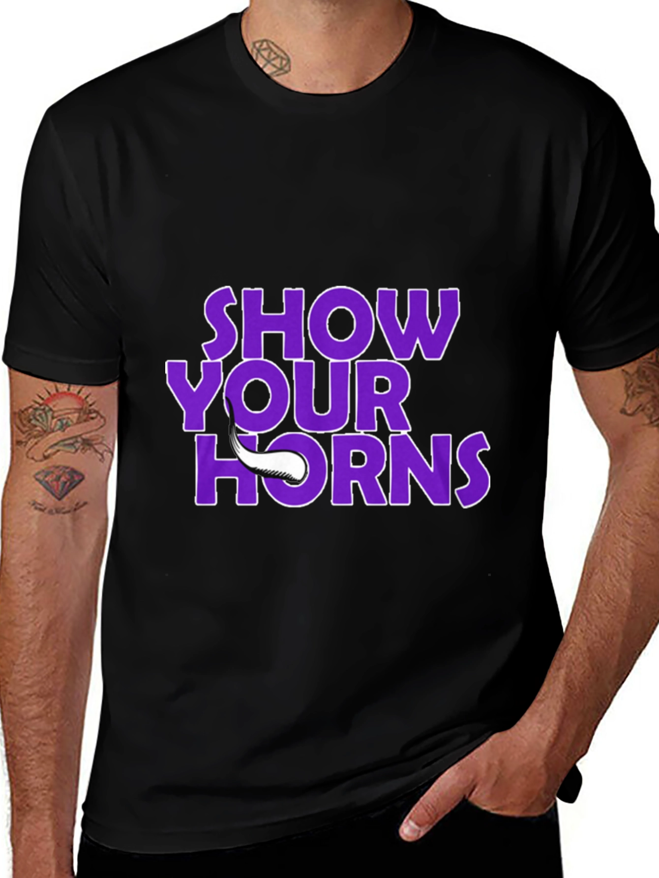 Variant 6 of Show Your Horns Graphic Tee - Black Cotton T-Shirt
