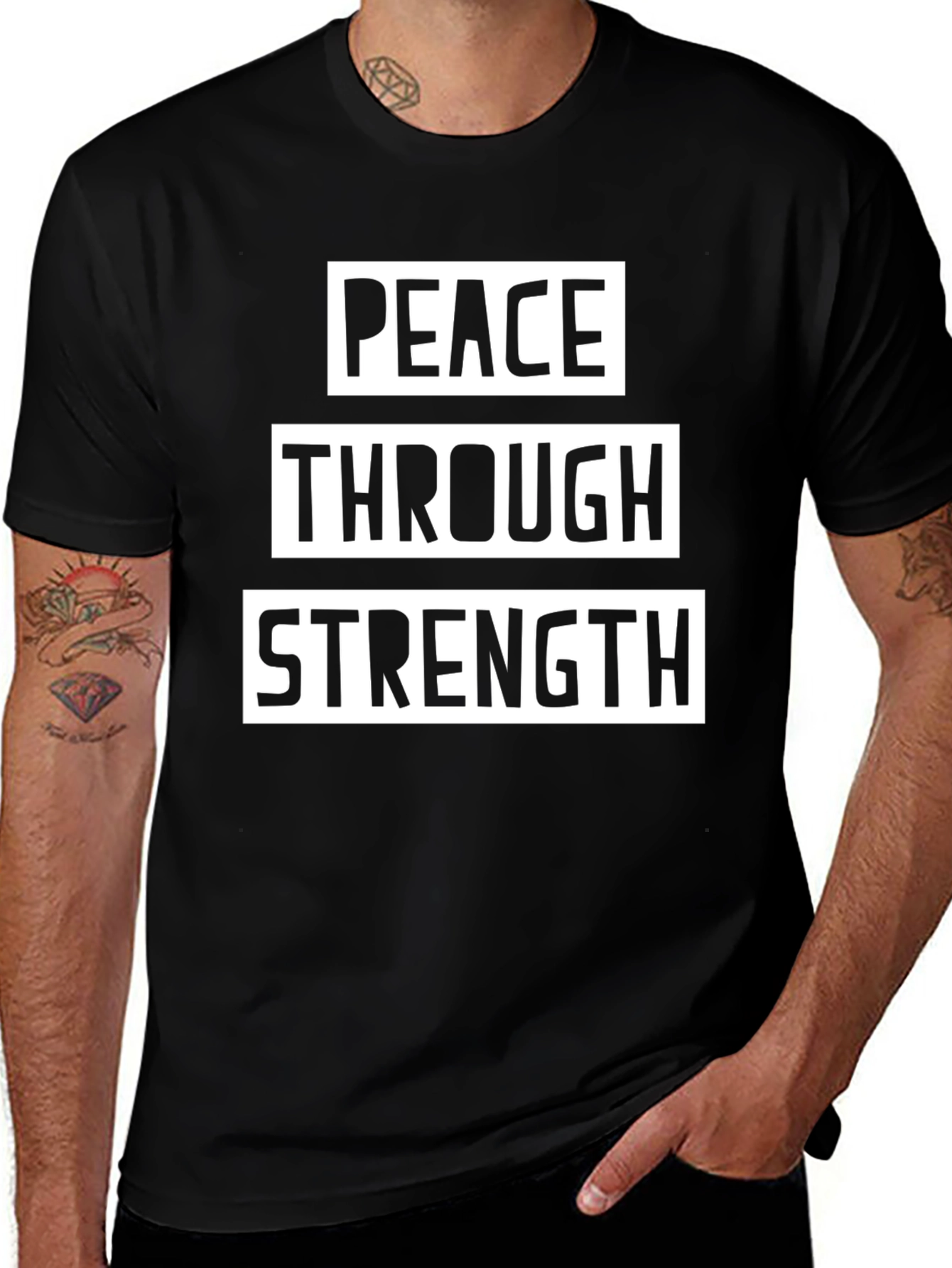 Variant 3 of Peace Through Strength Black Graphic Tee