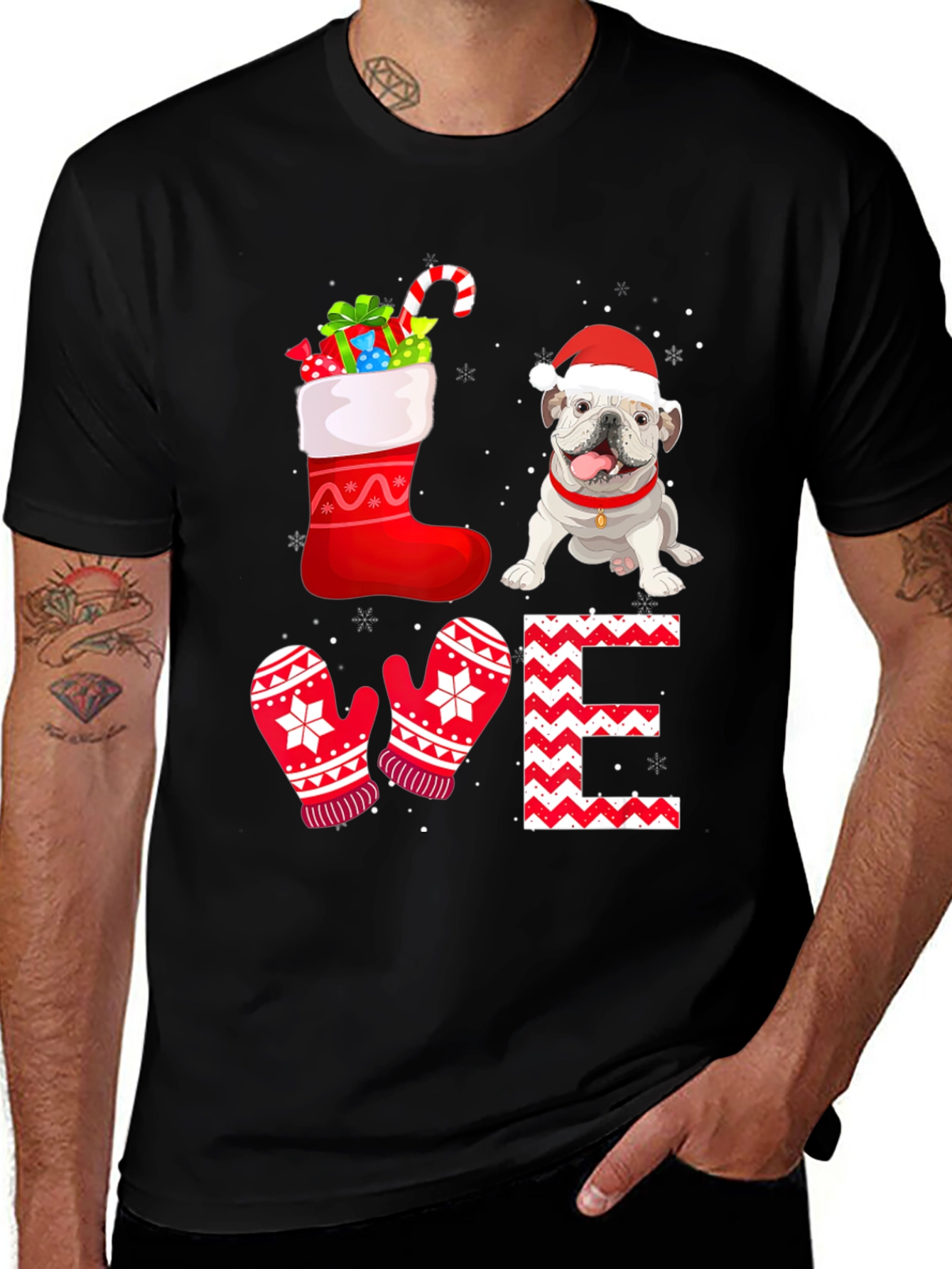 Festive Love Christmas T-Shirt with Dog