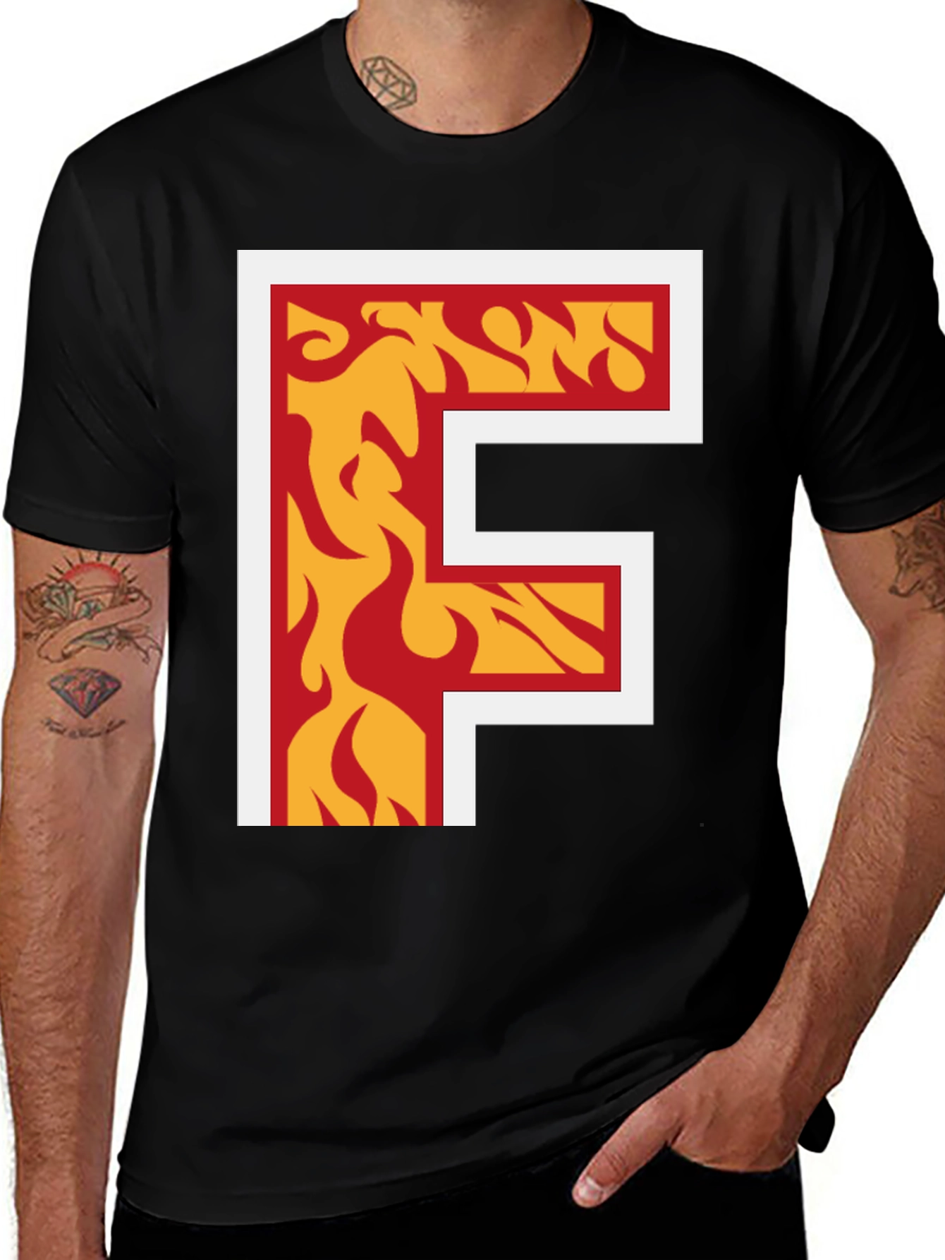 Variant 21 of Fiery Letter F Graphic Tee - Bold Black T-Shirt
