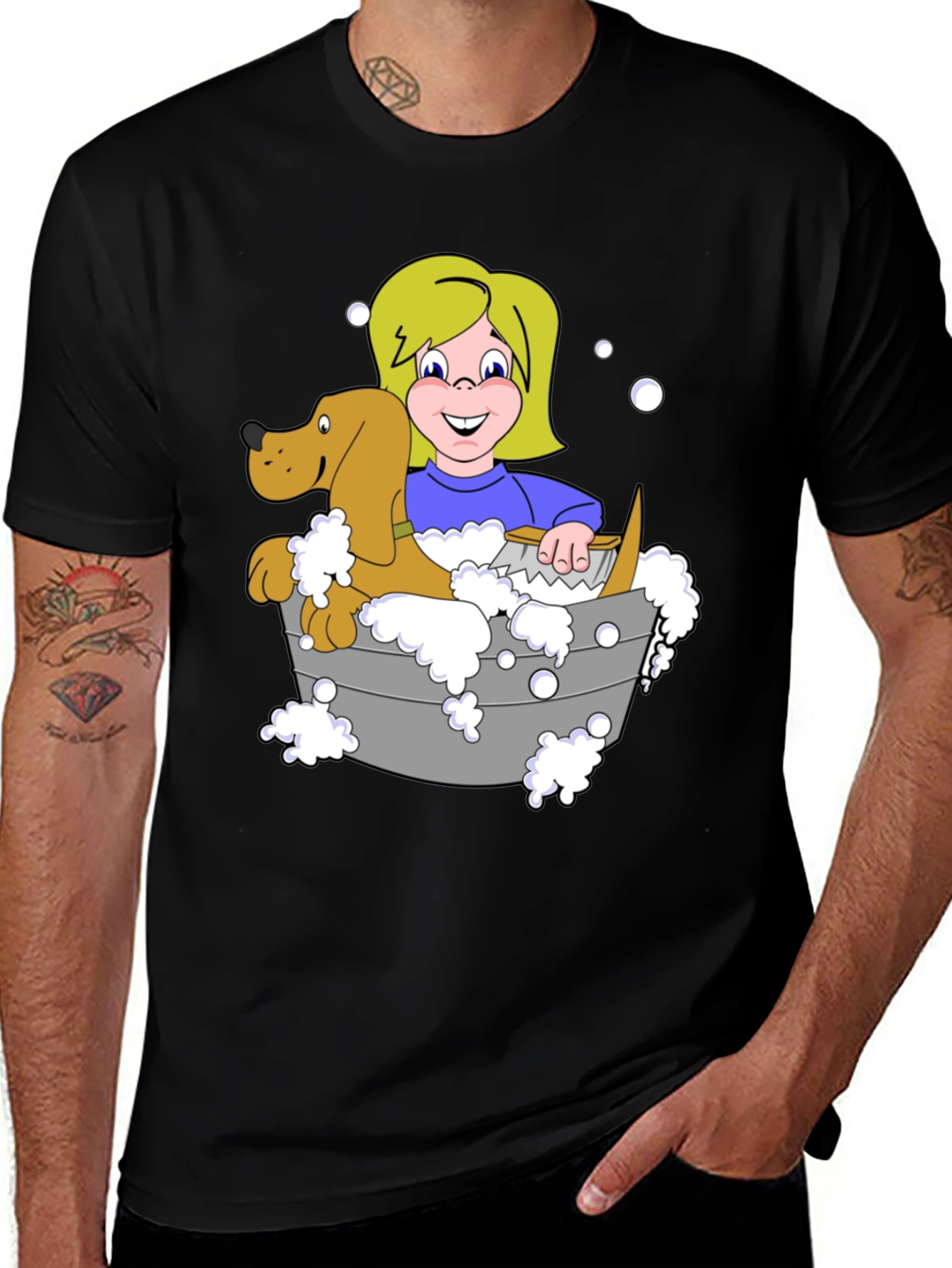 Variant 26 of Dog Bath T-Shirt - Cartoon Style
