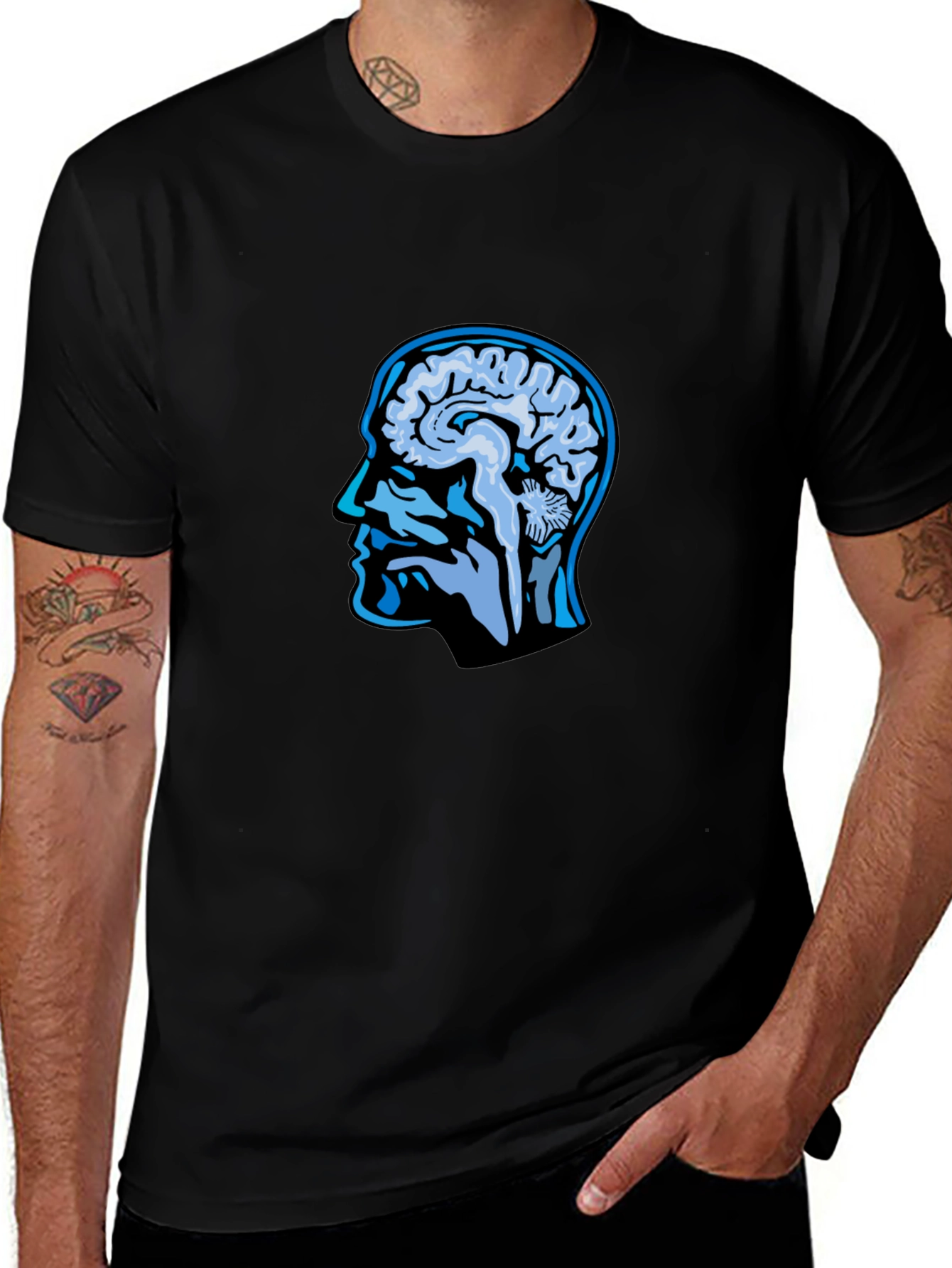 Variant 3 of Brain Head Graphic Tee - Black Cotton Casual T-Shirt