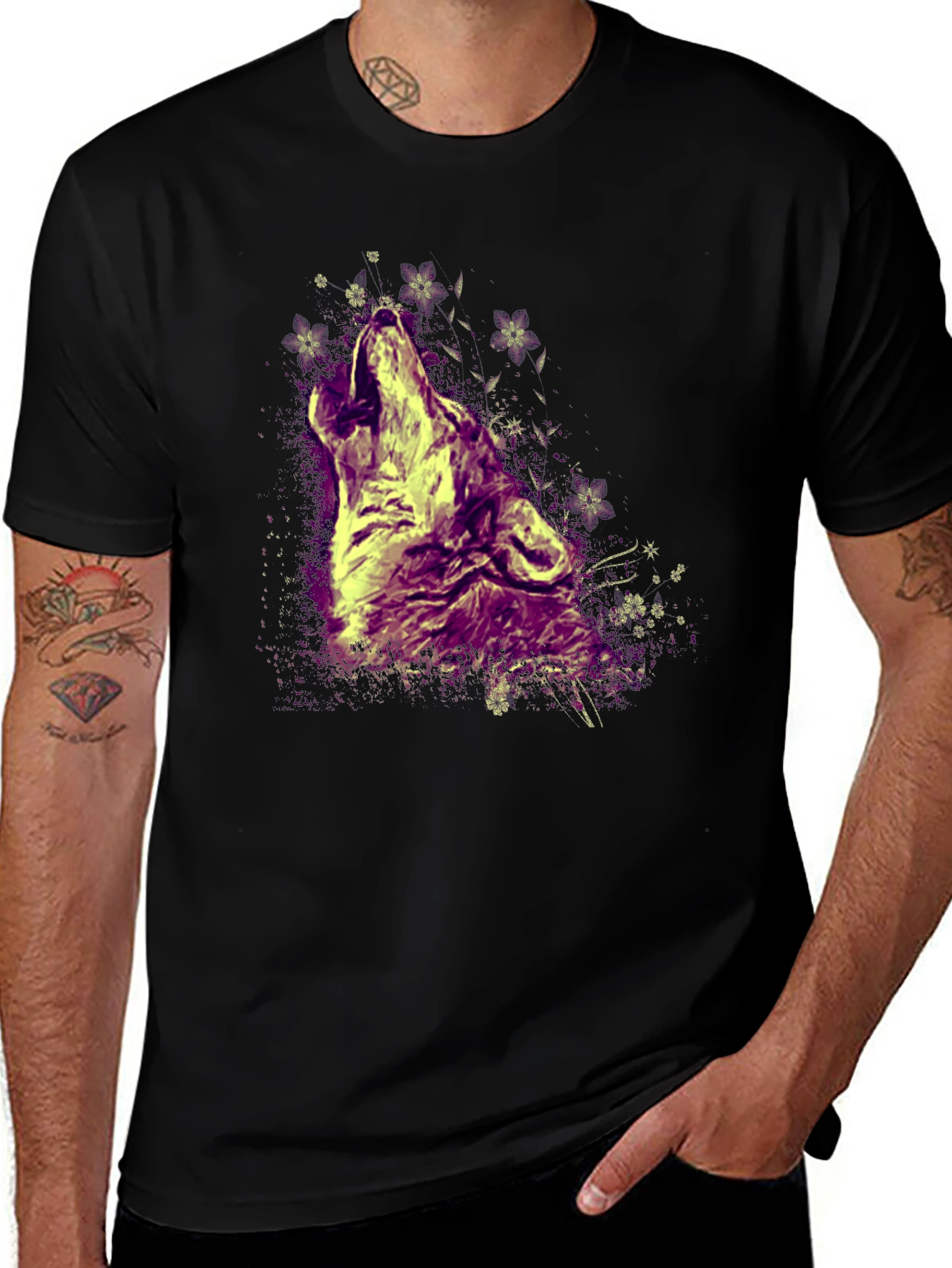 Variant 11 of Wolf Howling T-Shirt - Graphic Print Crew Neck Tee