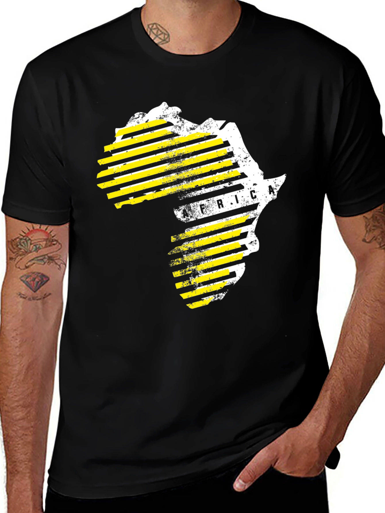 Africa Map Graphic Tee - Striped Continent Design